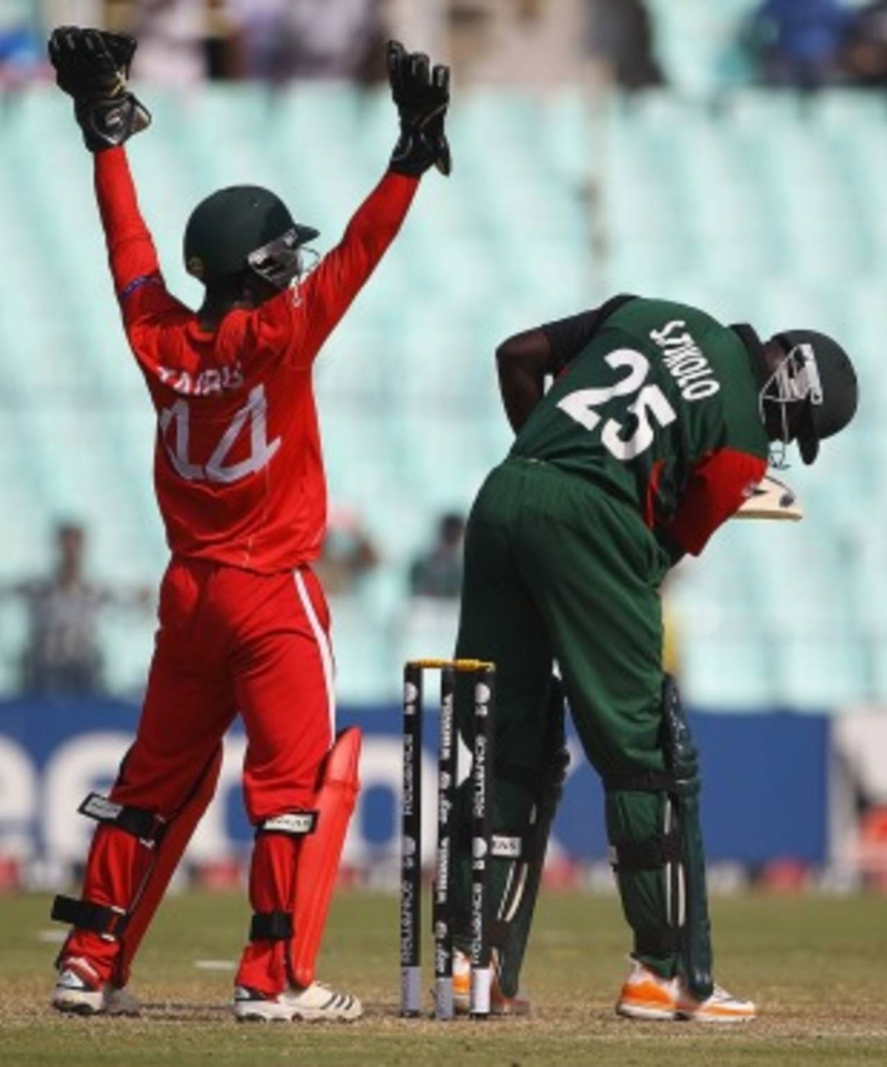 Steve Tikolo is lbw for 10 in his final innings, Kenya v Zimbabwe, Group A, World Cup 2011, Kolkata, March 20, 2011