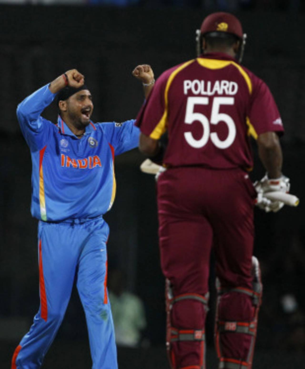 Harbhajan Singh celebrates after getting rid of Kieron Pollard, India v West Indies, Group B, World Cup 2011, March 20, 2011