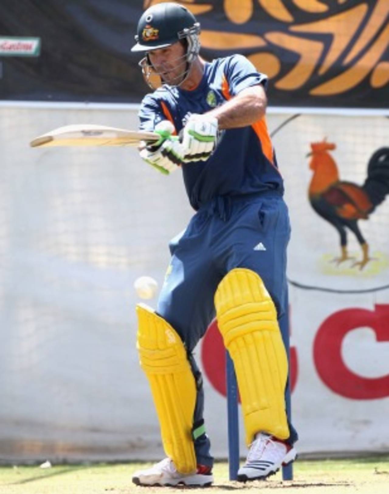 Ricky Ponting bats in the nets on the eve of Australia's quarter-final against India, World Cup, Ahmedabad, March 23, 2011