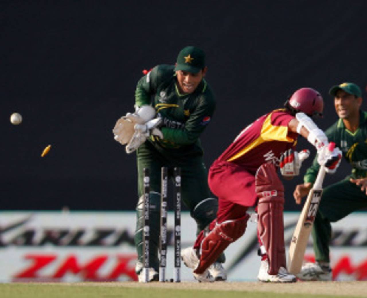Devendra Bishoo was bowled for a duck, West Indies v Pakistan, 1st quarter-final, World Cup 2011, March 23, 2011