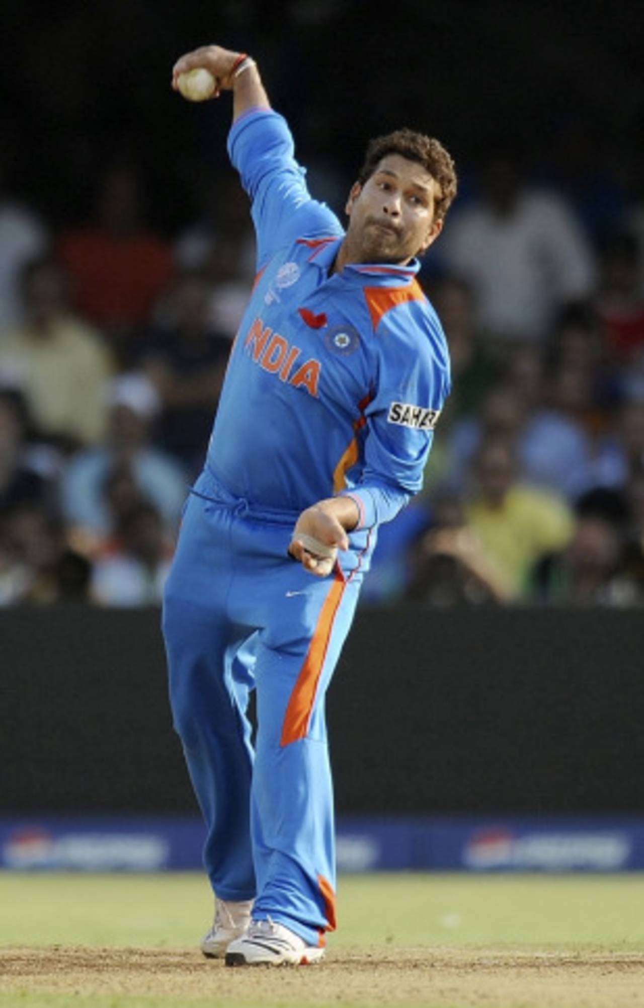 Sachin Tendulkar had a bowl, India v Australia, India v Australia, 2nd quarter-final, Ahmedabad, World Cup 2011, March 24, 2011
