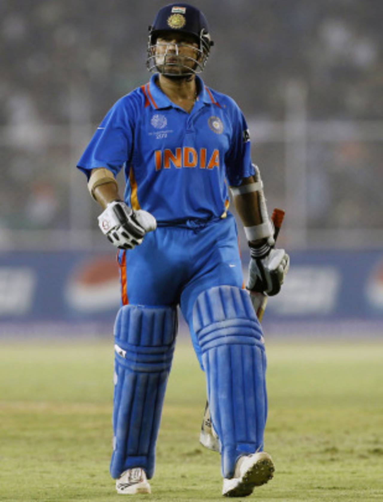 Sachin Tendulkar walks back after nicking Shaun Tait behind, India v Australia, 2nd quarter-final, Ahmedabad, World Cup 2011, March 24, 2011