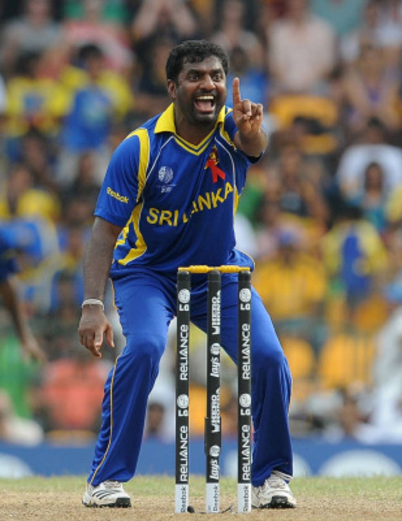 Muttiah Muralitharan successfully appeals for lbw against Ravi Bopara, Sri Lanka v England, 4th quarter-final, World Cup 2011, Colombo, March 26 2011