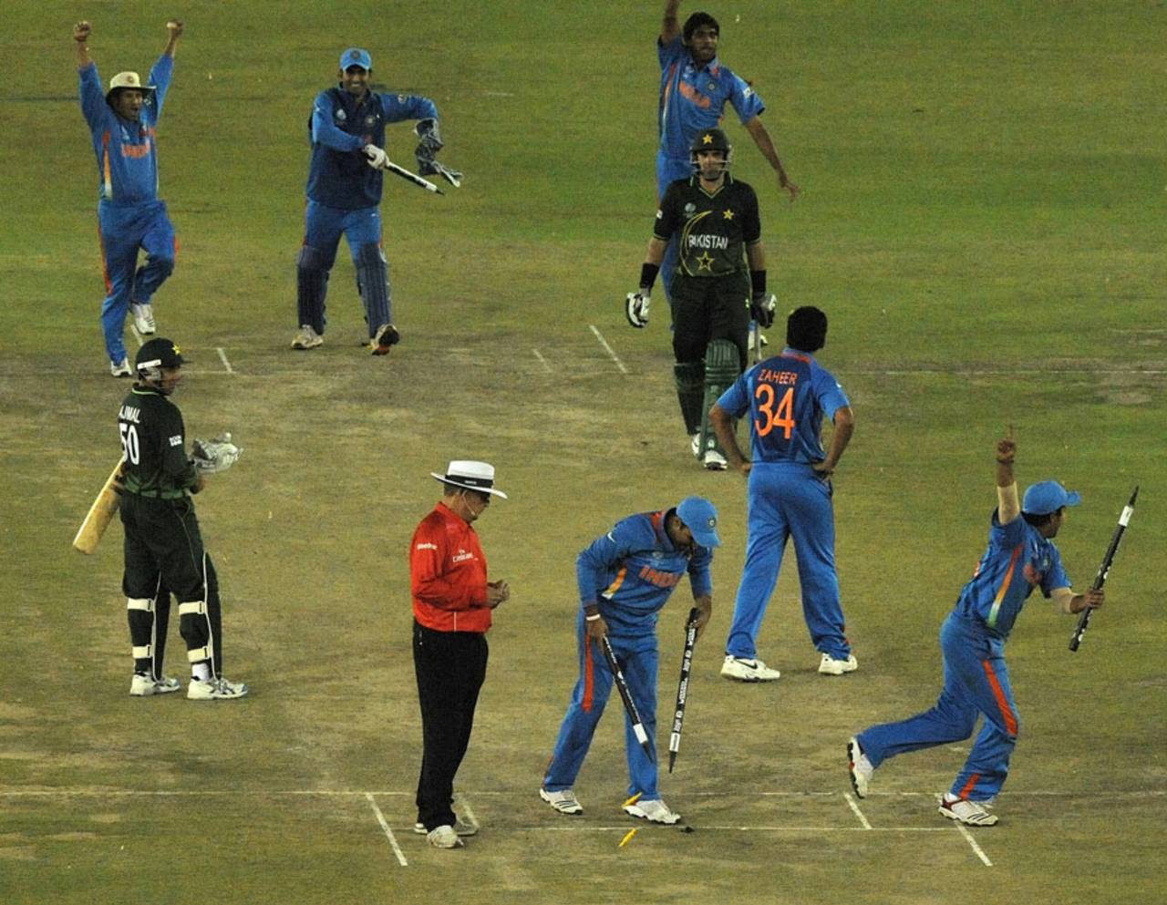 The celebrations begin after the victory is confirmed, India v Pakistan, 2nd semi-final, World Cup 2011, Mohali, March 30, 2011
