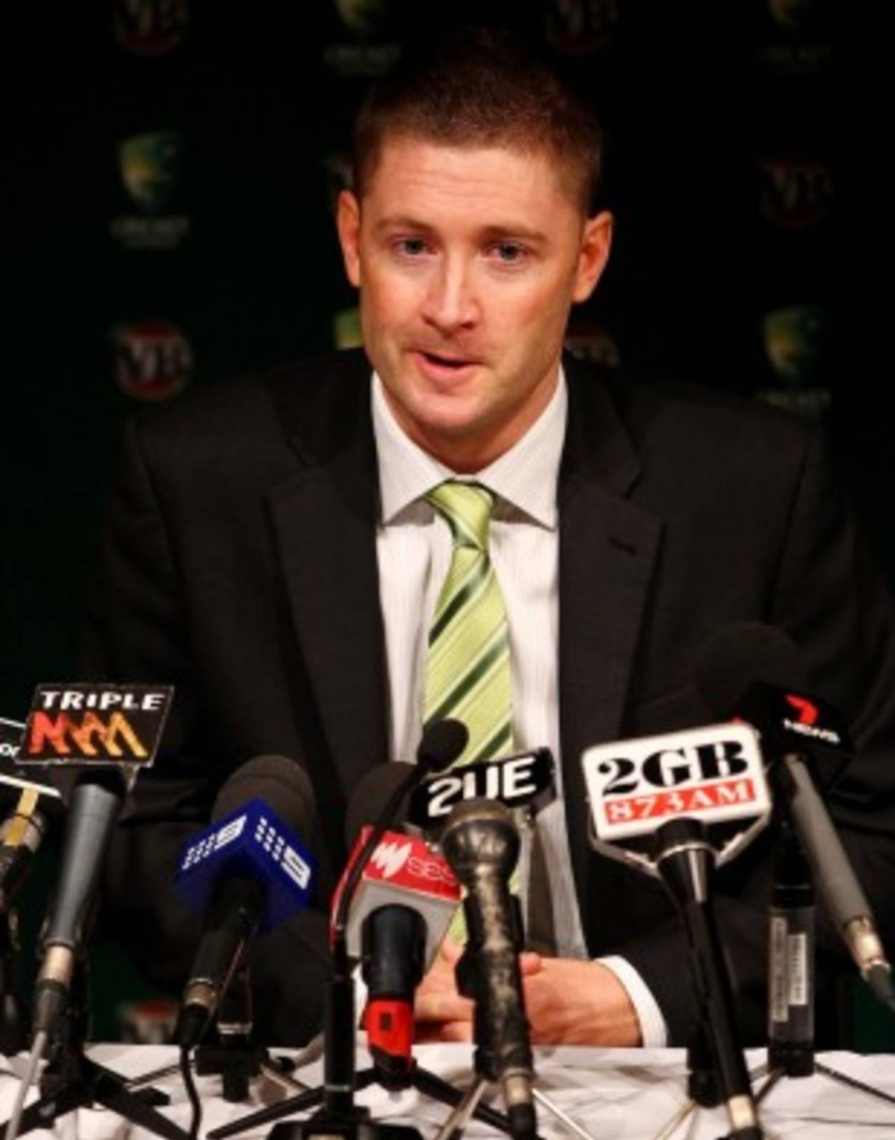 Michael Clarke at a press conference at Sydney airport, April 4, 2011