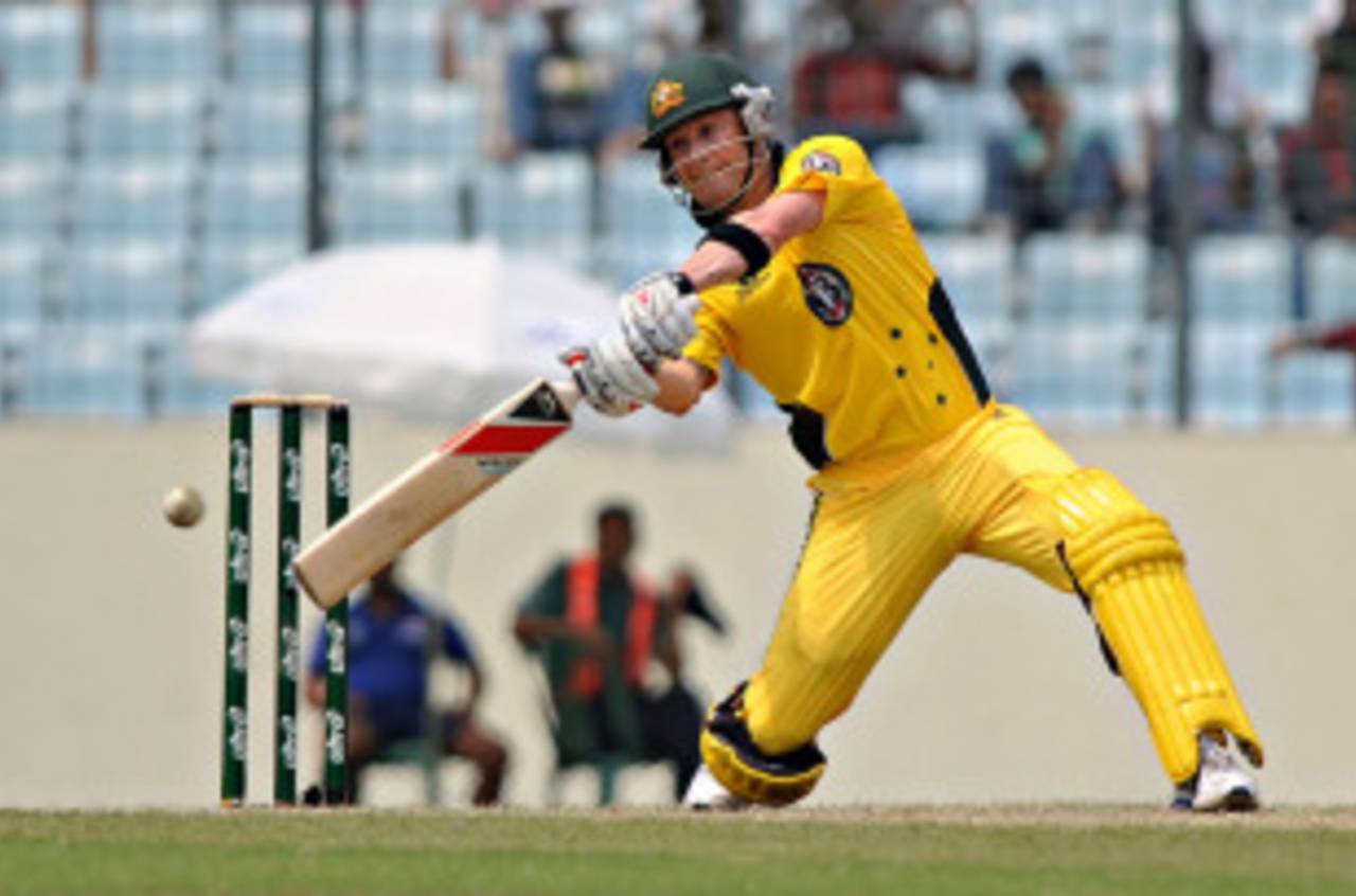 Michael Clarke crunches the ball through the off side during his 101, Bangladesh v Australia, 1st ODI, Mirpur, April 9, 2011