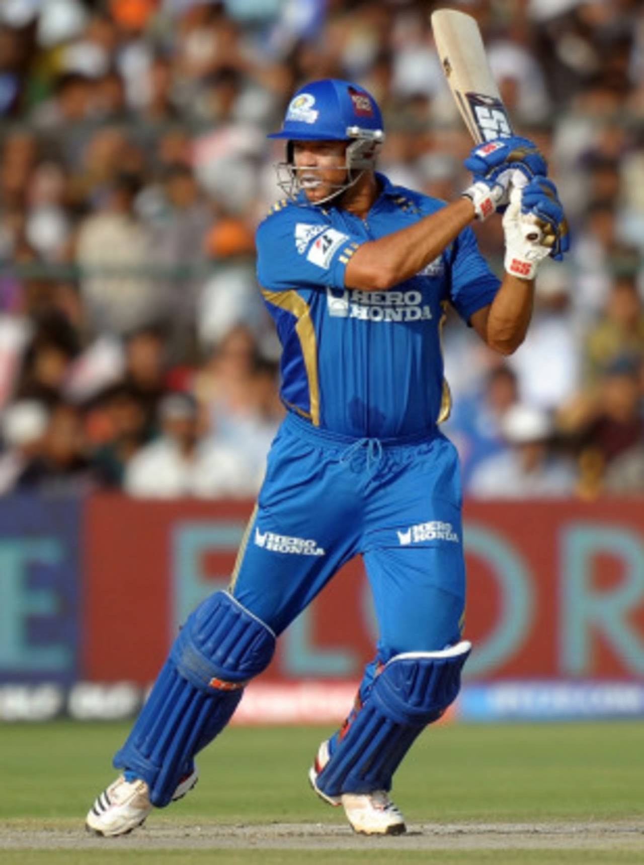 Andrew Symonds plays one square on the off side, Rajasthan Royals v Mumbai Indians, IPL 2011, Jaipur, April 29, 2011