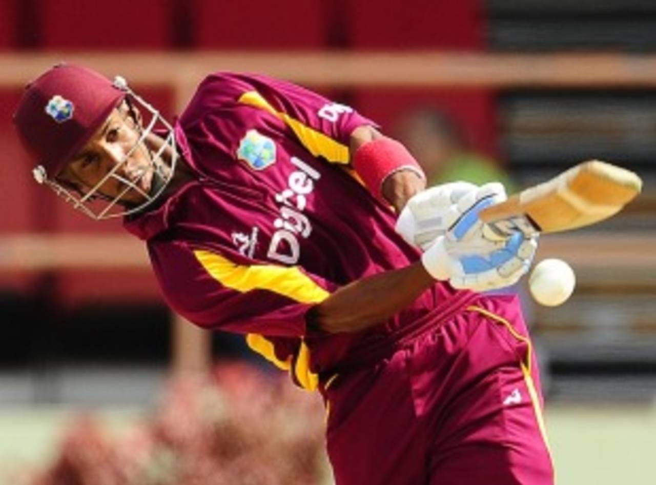 Lendl Simmons attacks during his aggressive innings, West Indies v Pakistan, 5th ODI, Providence, Guyana, May 5, 2011