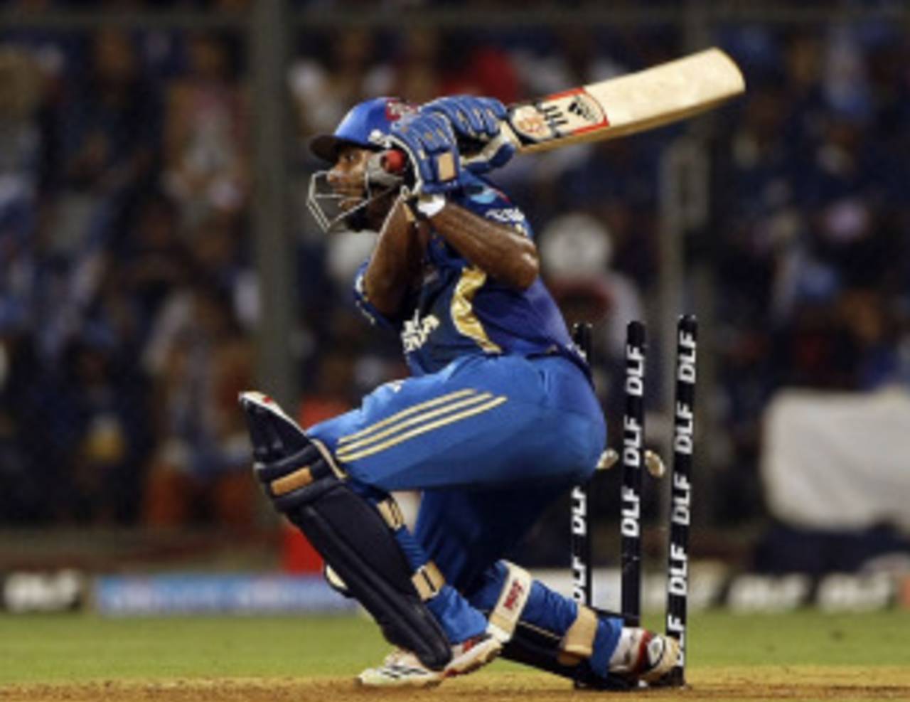 Ambati Rayudu got too deep and trod on to his stumps, Mumbai Indians v Delhi Daredevils, IPL 2011, Mumbai, May 7, 2011