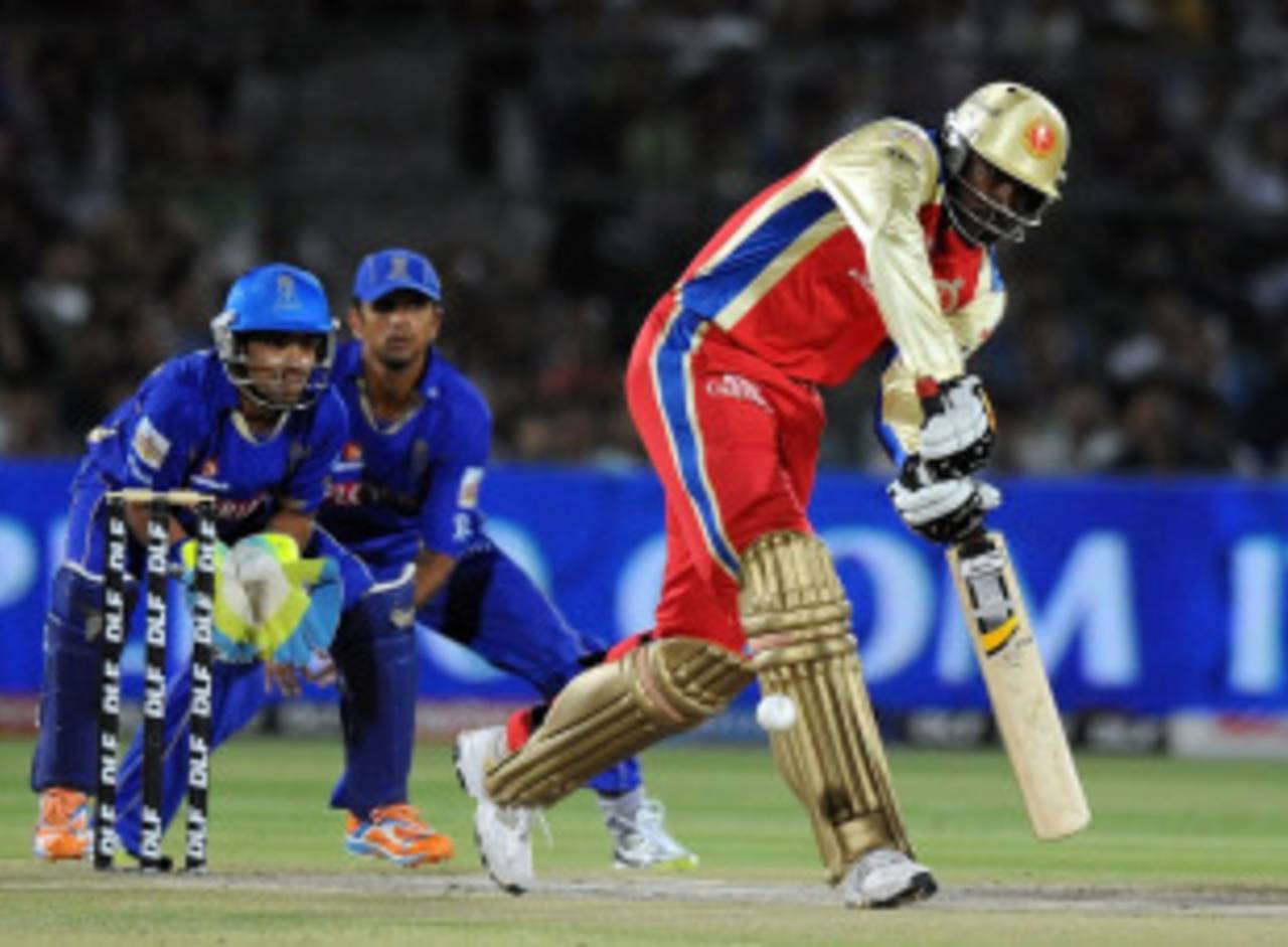 Chris Gayle works one to the leg side, Rajasthan Royals v Royal Challengers Bangalore, IPL 2011, Jaipur, May 11, 2011