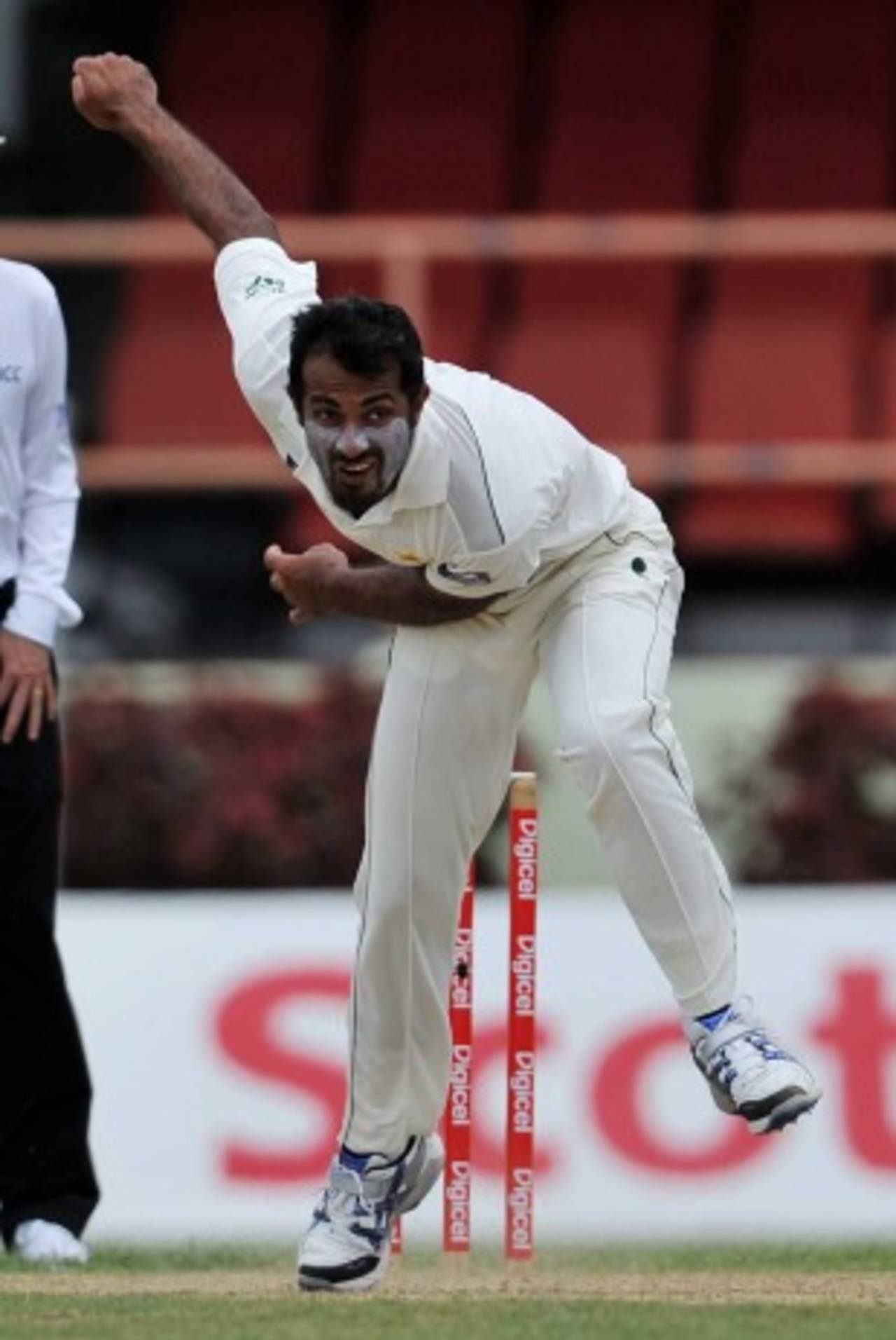 Wahab Riaz sends one down, West Indies v Pakistan, 1st Test, Providence, 1st day, May 12, 2011