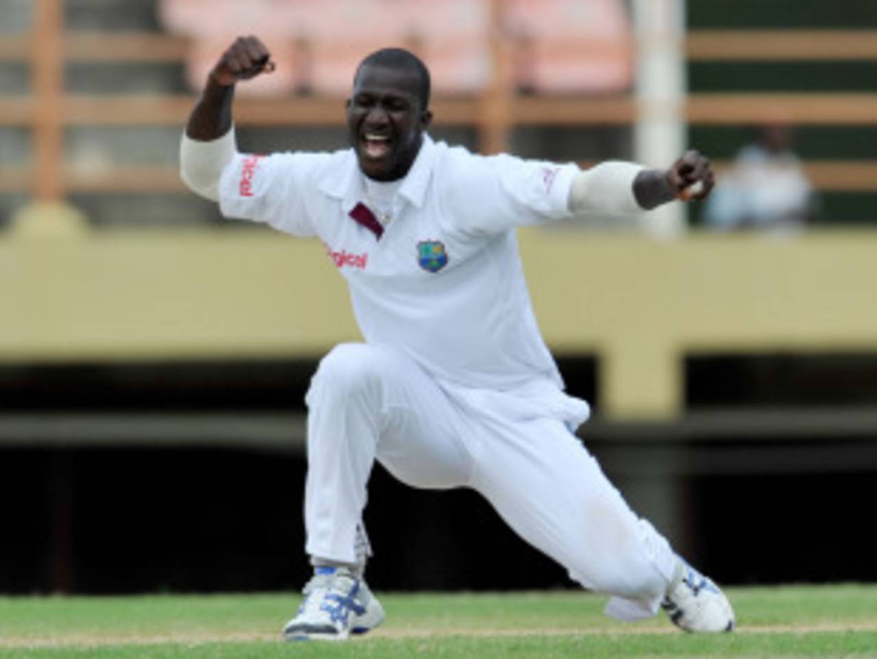 Darren Sammy is clearly thrilled at taking the wicket of Taufeeq Umar, West Indies v Pakistan, 1st Test, Providence, 2nd day, May 13, 2011