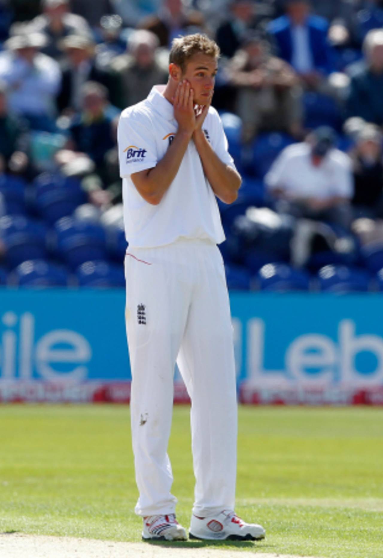 Stuart Broad can't believe his luck as another appeal is turned down, England v Sri Lanka, 1st Test, Cardiff, 2nd day, May 27 2011