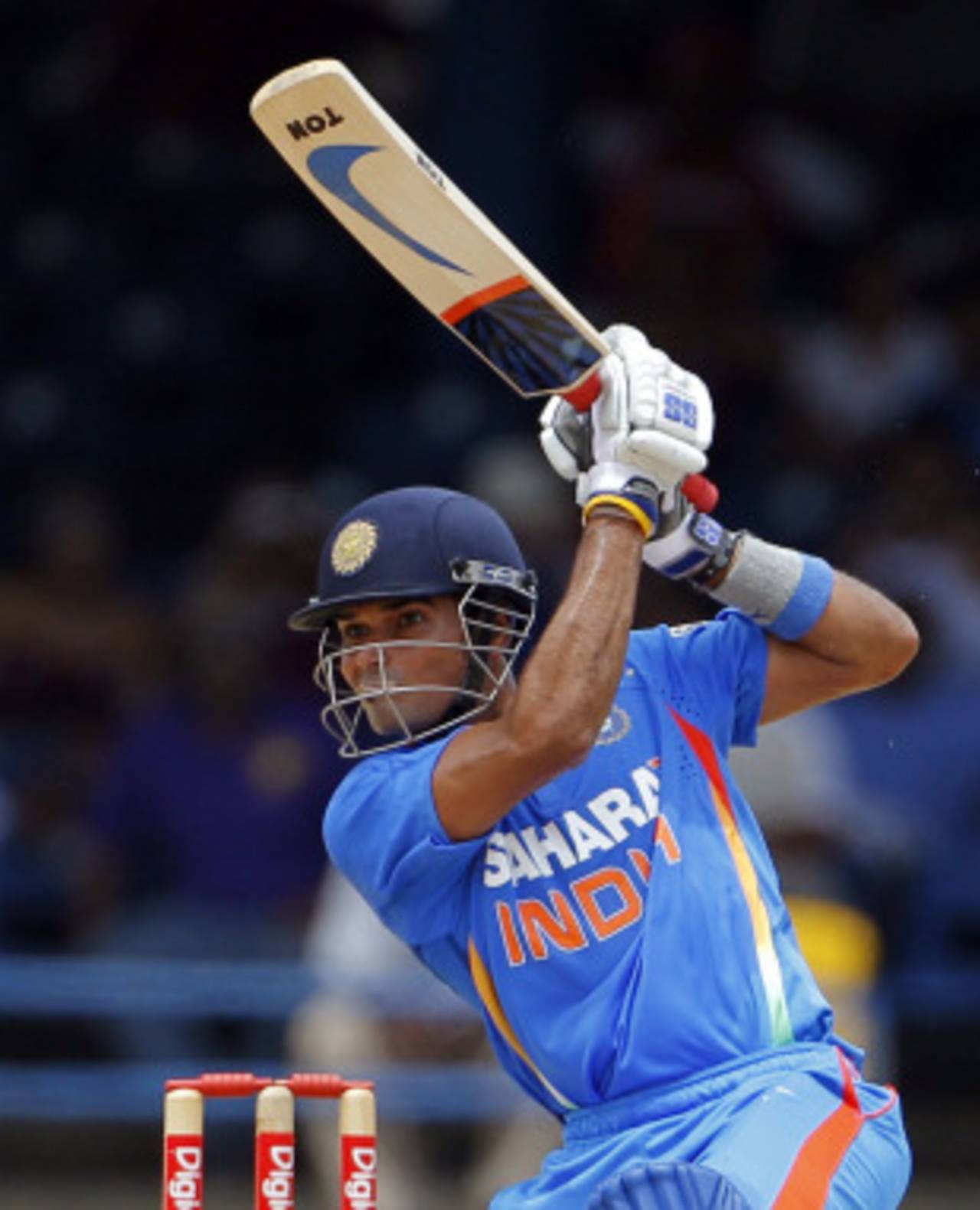 S Badrinath hoists an extra-cover drive, West Indies v India, Only Twenty20, Port of Spain, June 4, 2011