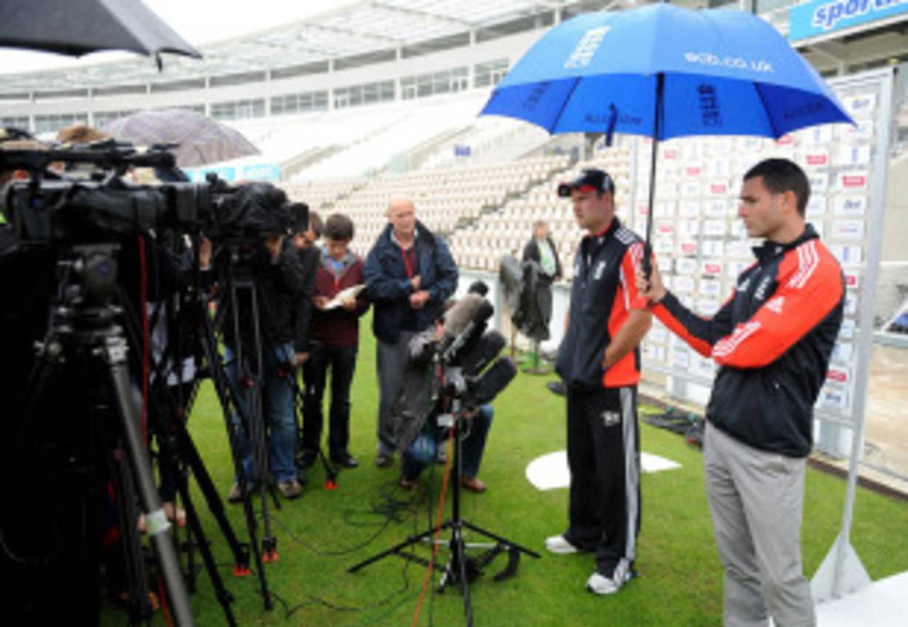 Andrew Strauss goes through his pre-match media commitments, Rose Bowl, June 15, 2011