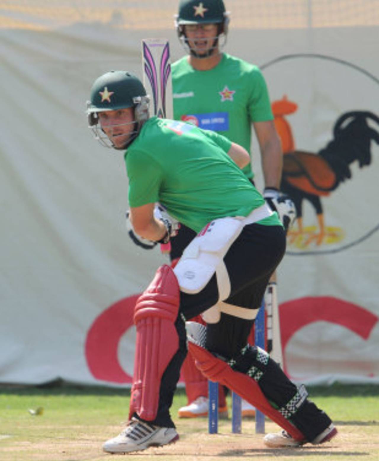 Brendan Taylor, Zimbabwe's new captain, practises in the nets in Harare, watched by Charles Coventry, June 24, 2011
