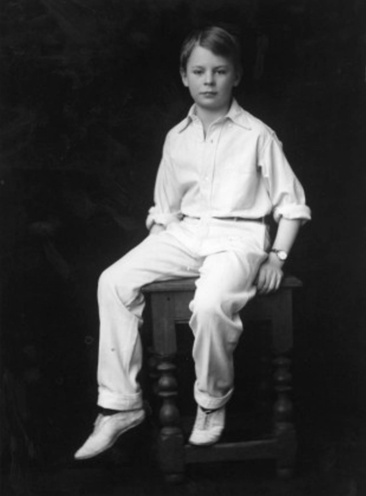 A young boy called Master Harmsworth in his cricket whites, 4 January 1917