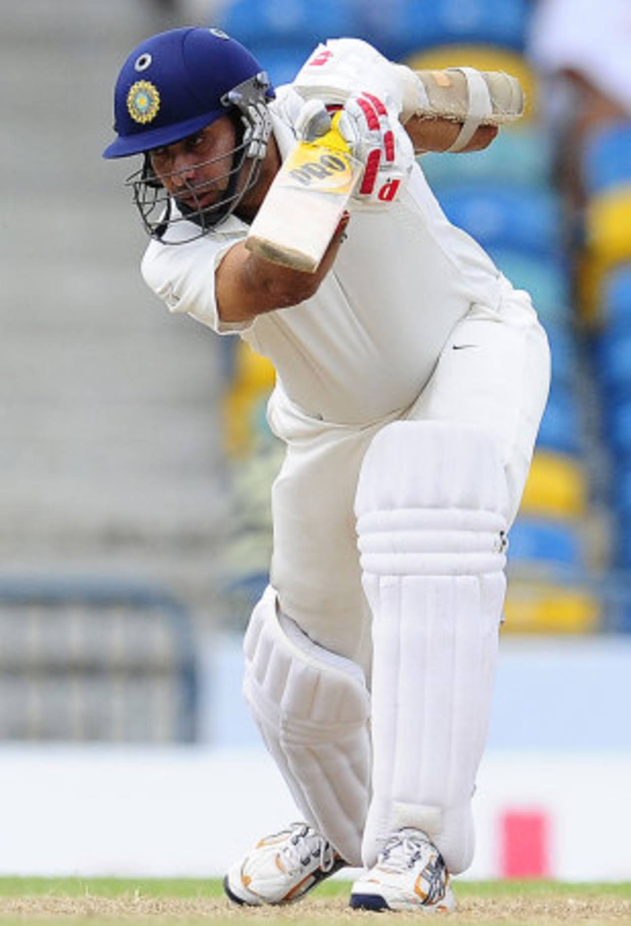 Stuck in the eighties: V. V. S. Laxman hits out on the first day of the Bridgetown Test.&nbsp;&nbsp;&bull;&nbsp;&nbsp;AFP
