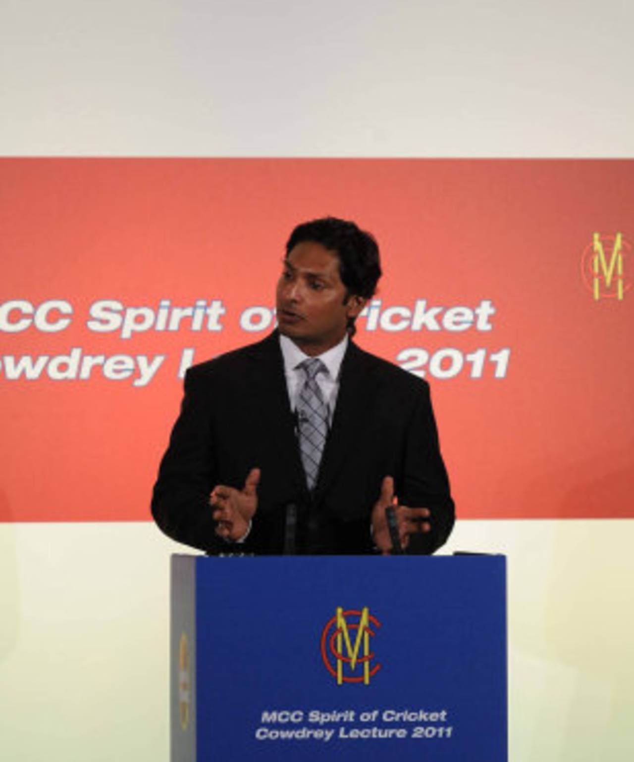 Kumar Sangakkara delivers the MCC Spirit of Cricket Cowdrey Lecture, Lord's, July 4, 2011
