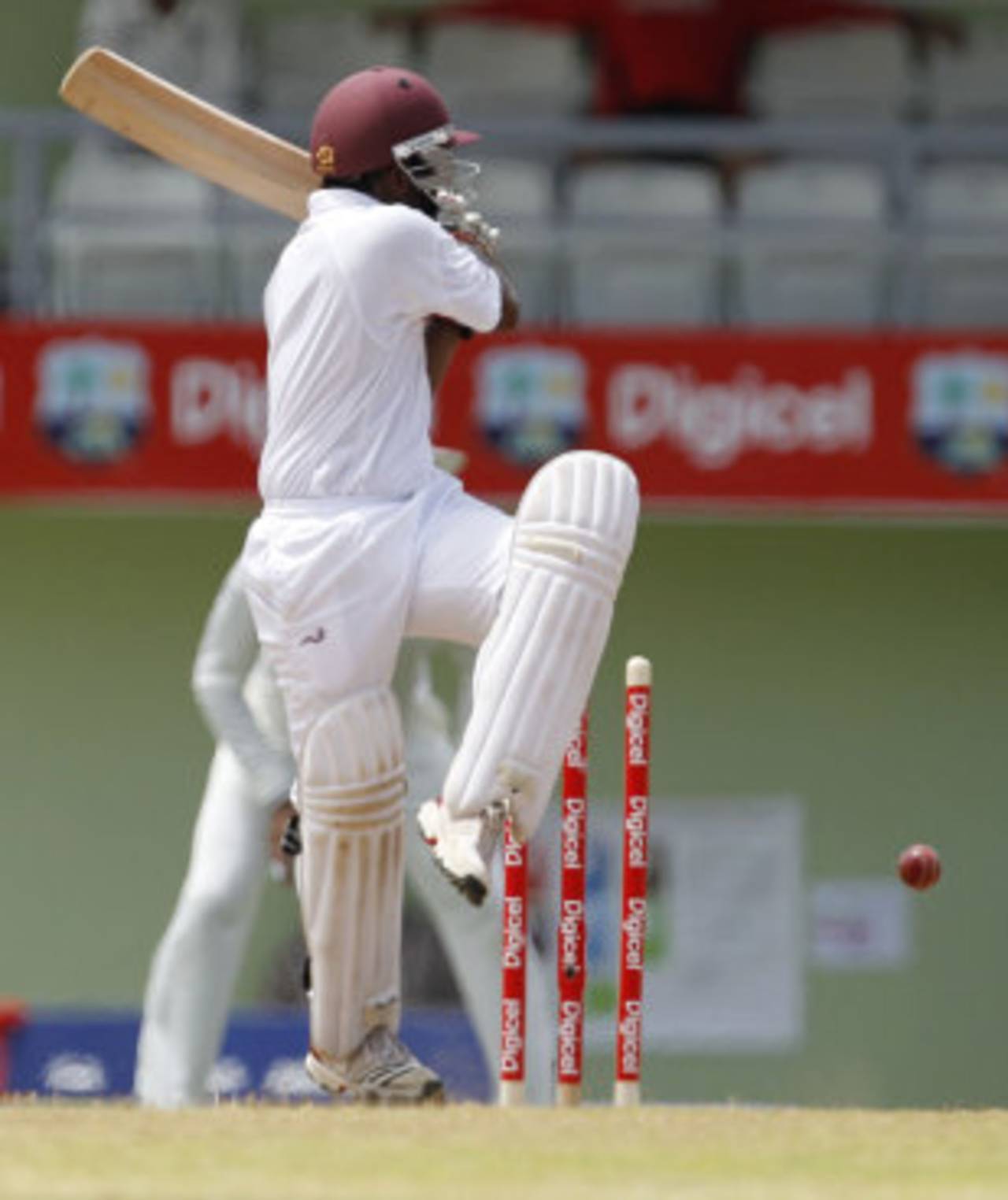 Adrian Barath gets a bottom edge onto his stumps, West Indies v India, 3rd Test, Dominica, 1st day, July 6, 2011