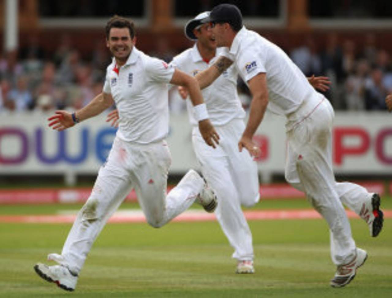 James Anderson is all smiles after picking up his fifth wicket, England v India, 1st Test, Lord's, 5th day, July 25, 2011