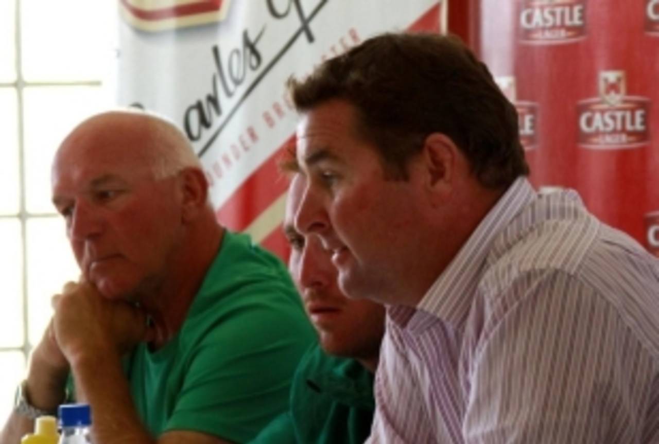 Alistair Campbell, Brendan Taylor and Alan Butcher at the announcement of Zimbabwe's Test team, Harare, August 1 2011