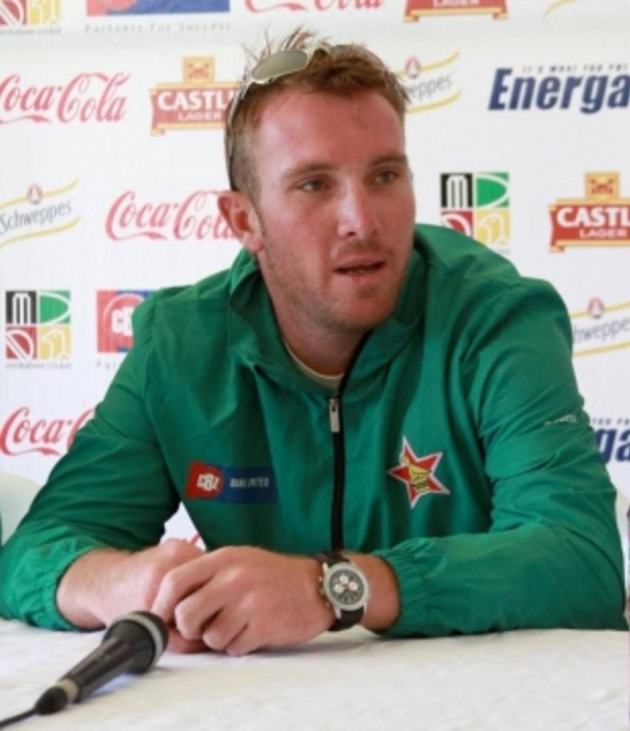 Brendan Taylor chats to the press at the announcement of Zimbabwe's Test team, Harare, August 1 2011