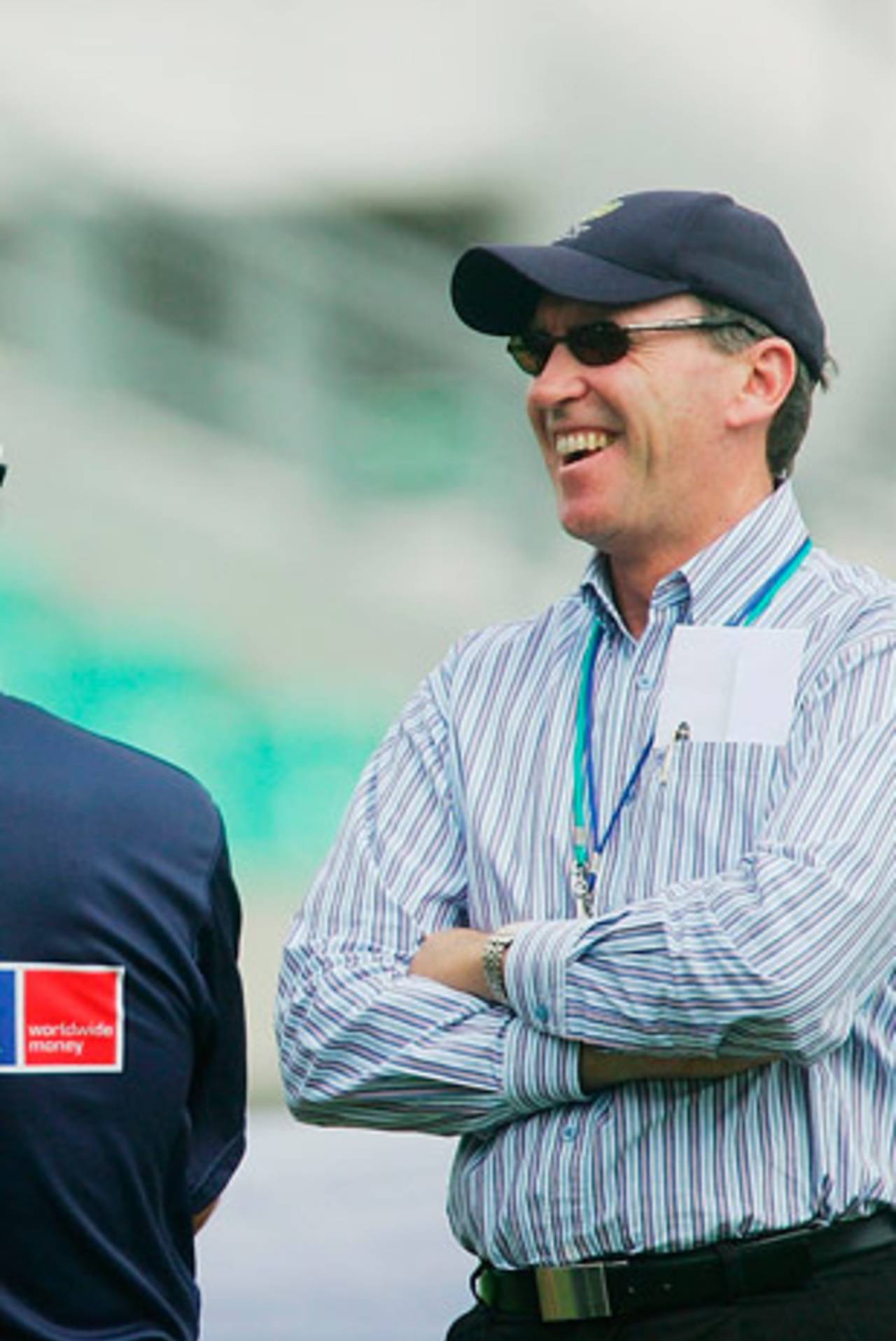 Glenn McGrath talks to Ricky Ponting. Also in picture: physio, Errol Alcott (left) and chairman of selectors Trevor Hohns (right), The Oval, September 7, 2005