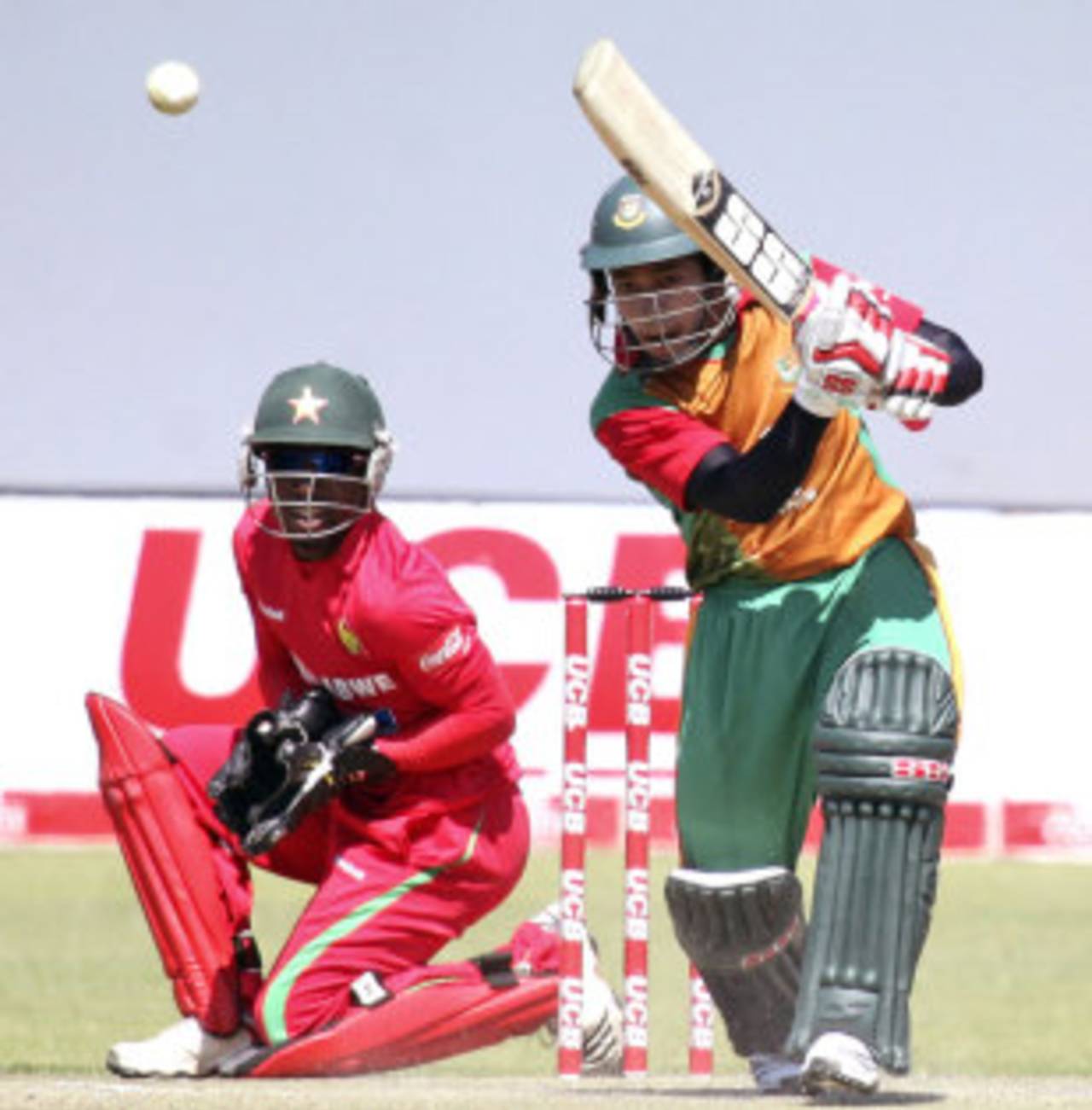 Mushfiqur Rahim drives down the ground, Zimbabwe v Bangladesh, 1st ODI, Harare, 