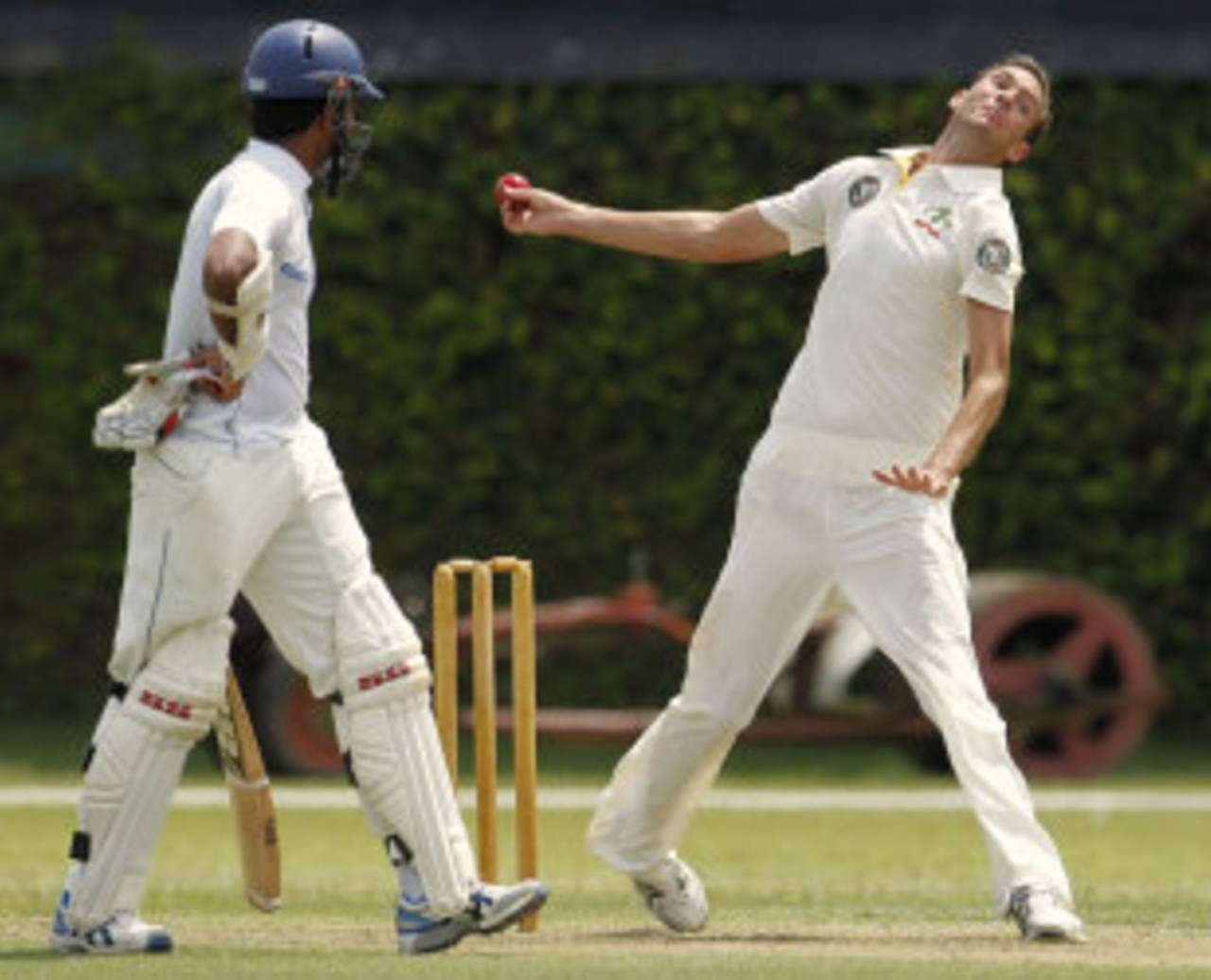 Tent Copeland in his delivery stride, Sri Lanka Board XI v Australians, Colombo, 1st day, August 25, 2011 