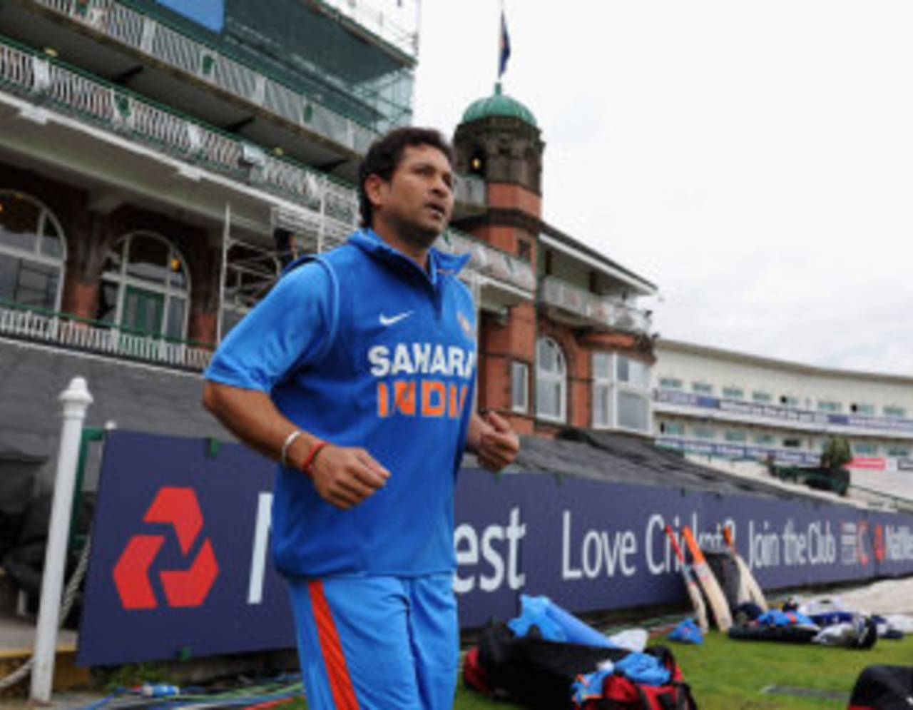 Sachin Tendulkar comes out for India's nets session, Old Trafford, August 30, 2011