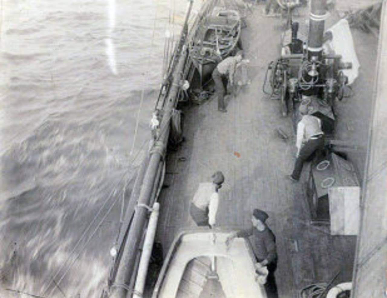 Cricket being played on board the medical vessel <i>Albert</I> in 1893