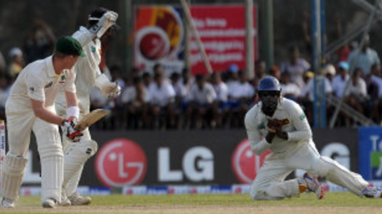 Brad Haddin nudges straight to forward short leg, Sri Lanka v Australia, 1st Test, Galle, 1st day, August 31, 2011