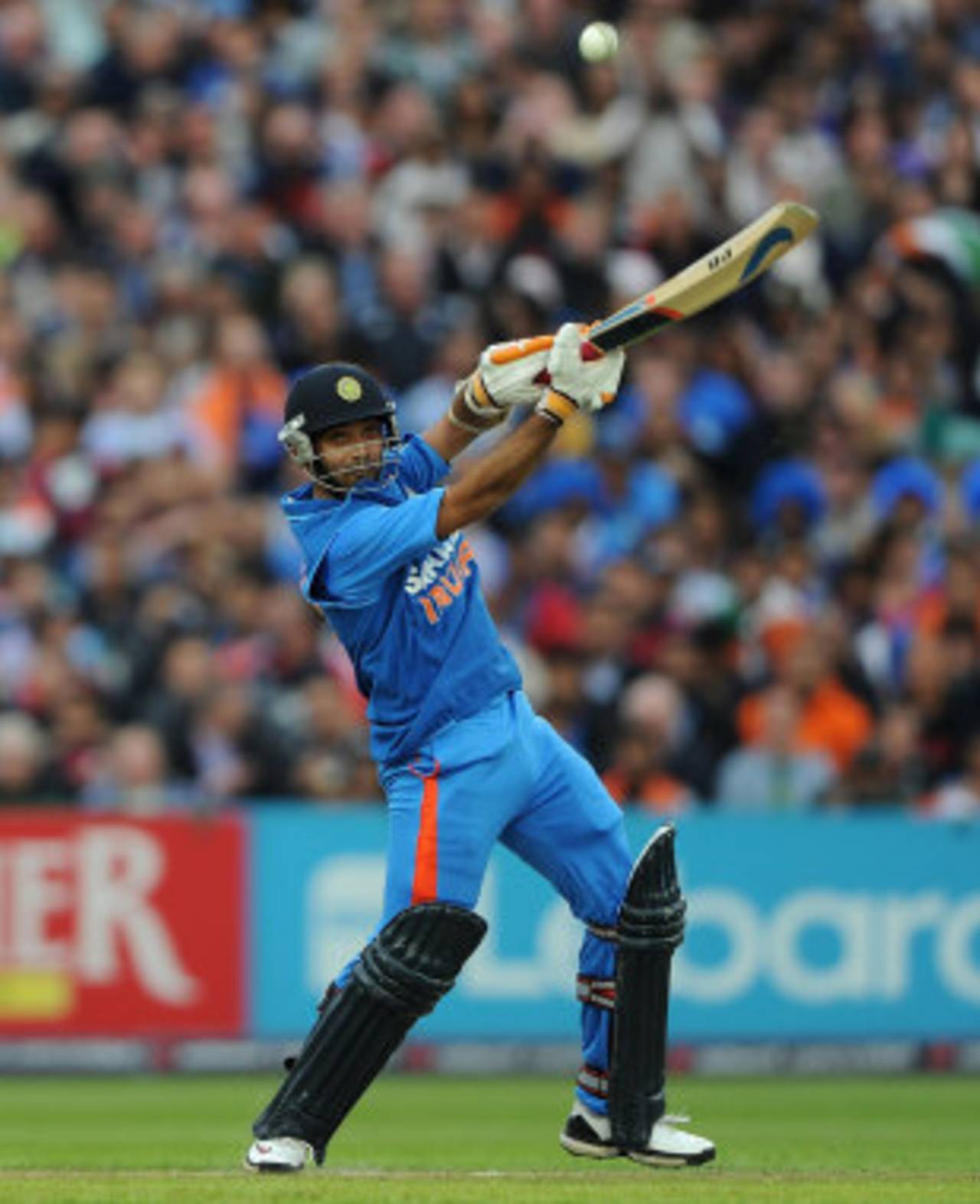 Ajinkya Rahane drives over the off side during his exciting innings, England v India, Twenty20, Old Trafford, August 31, 2011