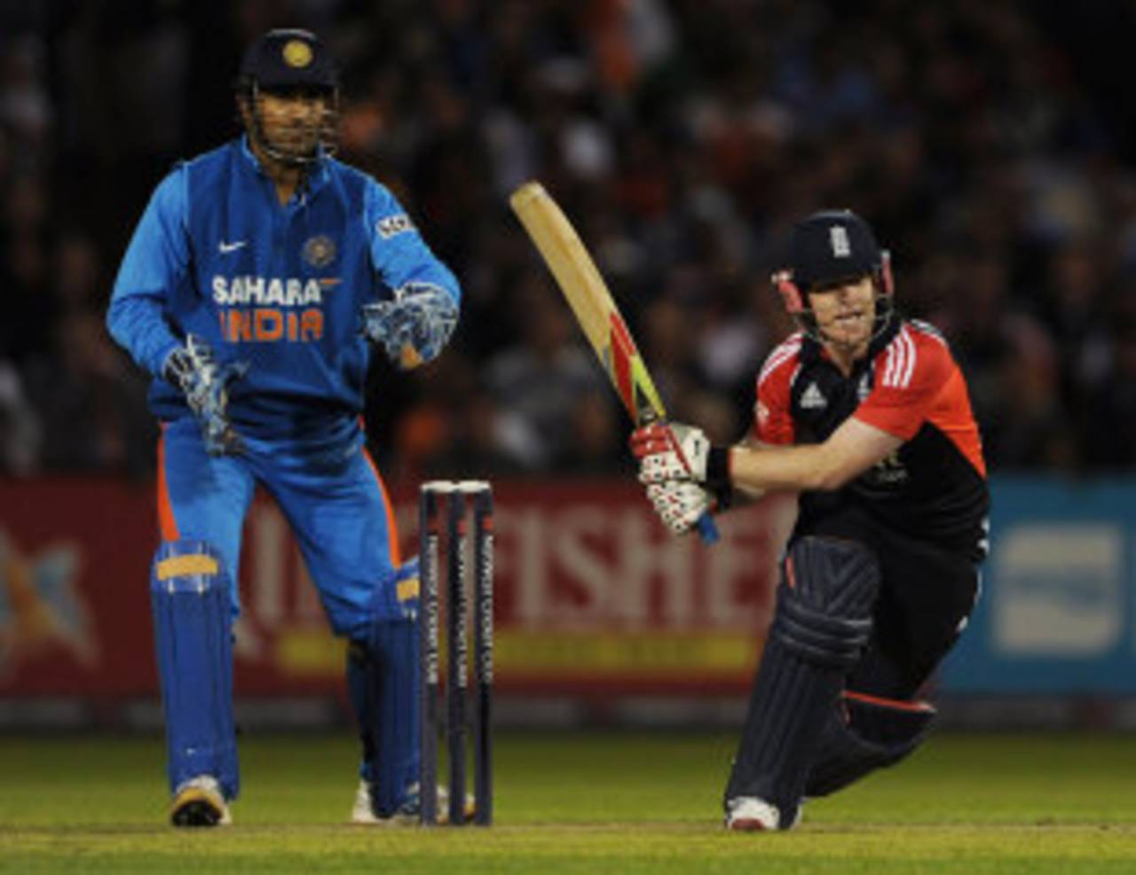 Eoin Morgan made a superb 49 to guide England, England v India, Twenty20, Old Trafford, August 31, 2011