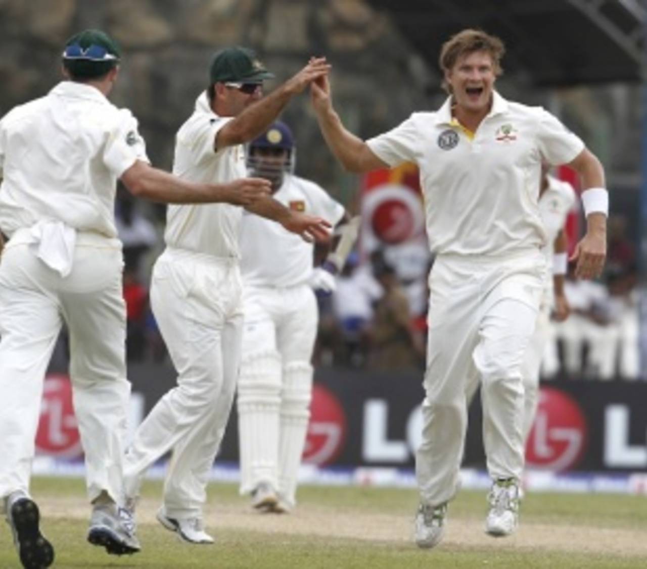 Shane Watson celebrates Kumar Sangakkara's wicket, Sri Lanka v Australia, 1st Test, Galle, 3rd day, September 2, 2011