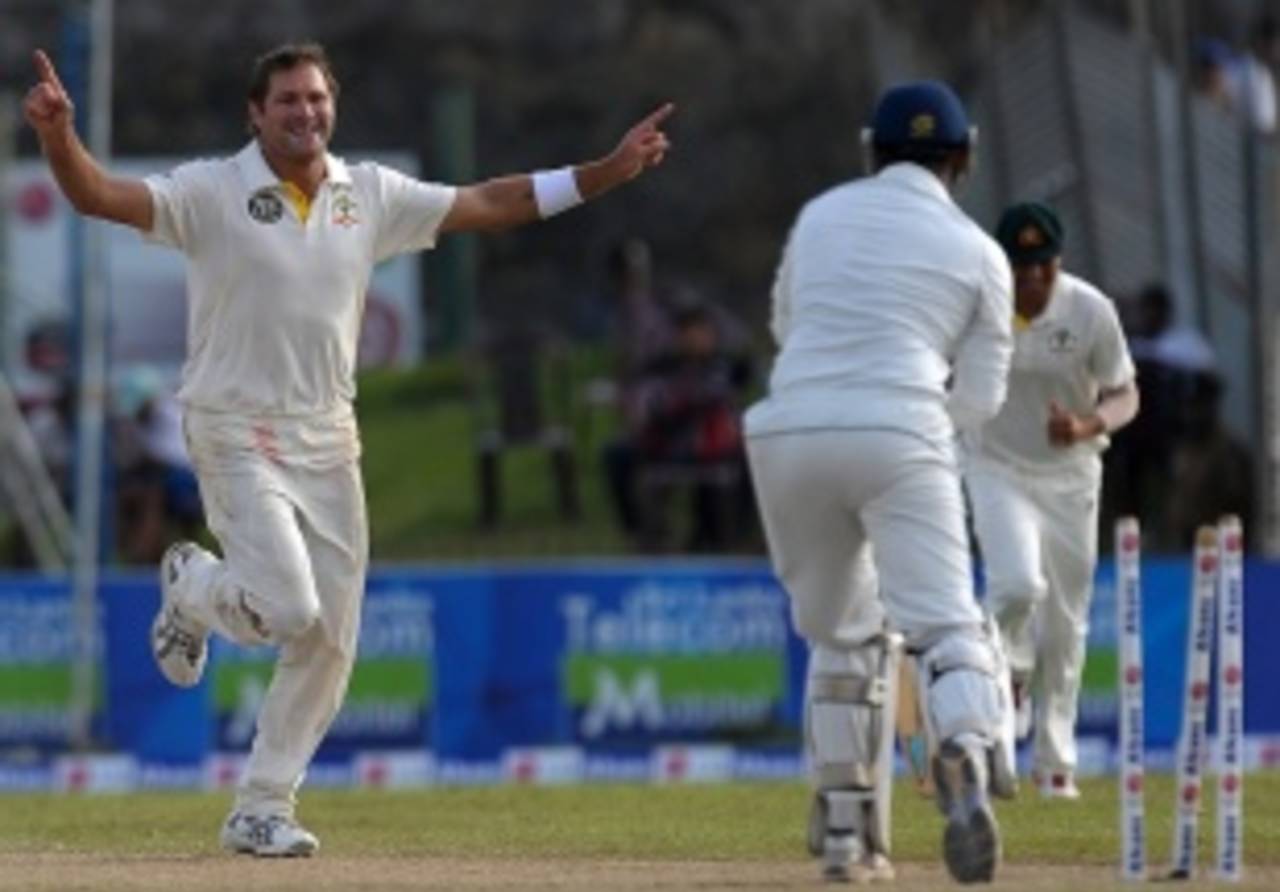 Ryan Harris bowled Prasanna Jayawardene, Sri Lanka v Australia, 1st Test, Galle, 3rd day, September 2, 2011