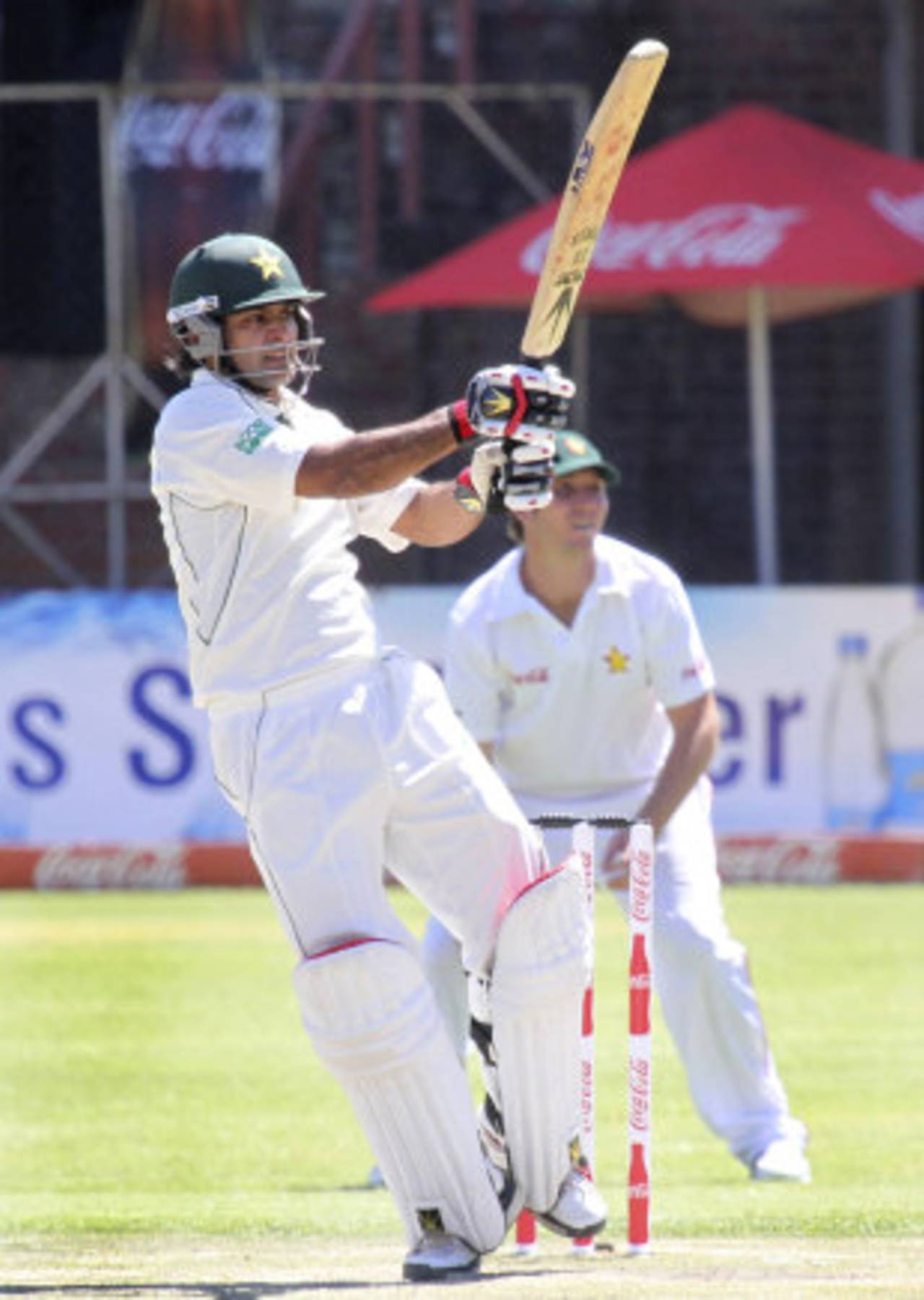 Mohammad Hafeez plays an attacking shot, Zimbabwe v Pakistan, only Test, 3rd day, Bulawayo, September 3, 2011