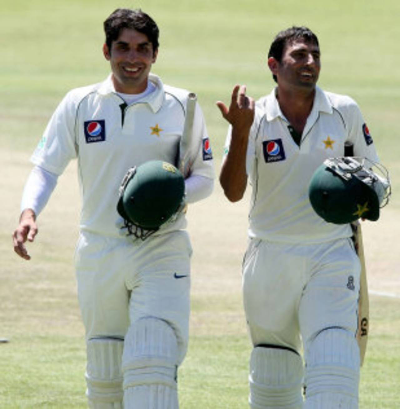 Misbah-ul-Haq and Younis Khan are all smiles after Pakistan's win, Zimbabwe v Pakistan, only Test, 5th day, Bulawayo, September 5, 2011