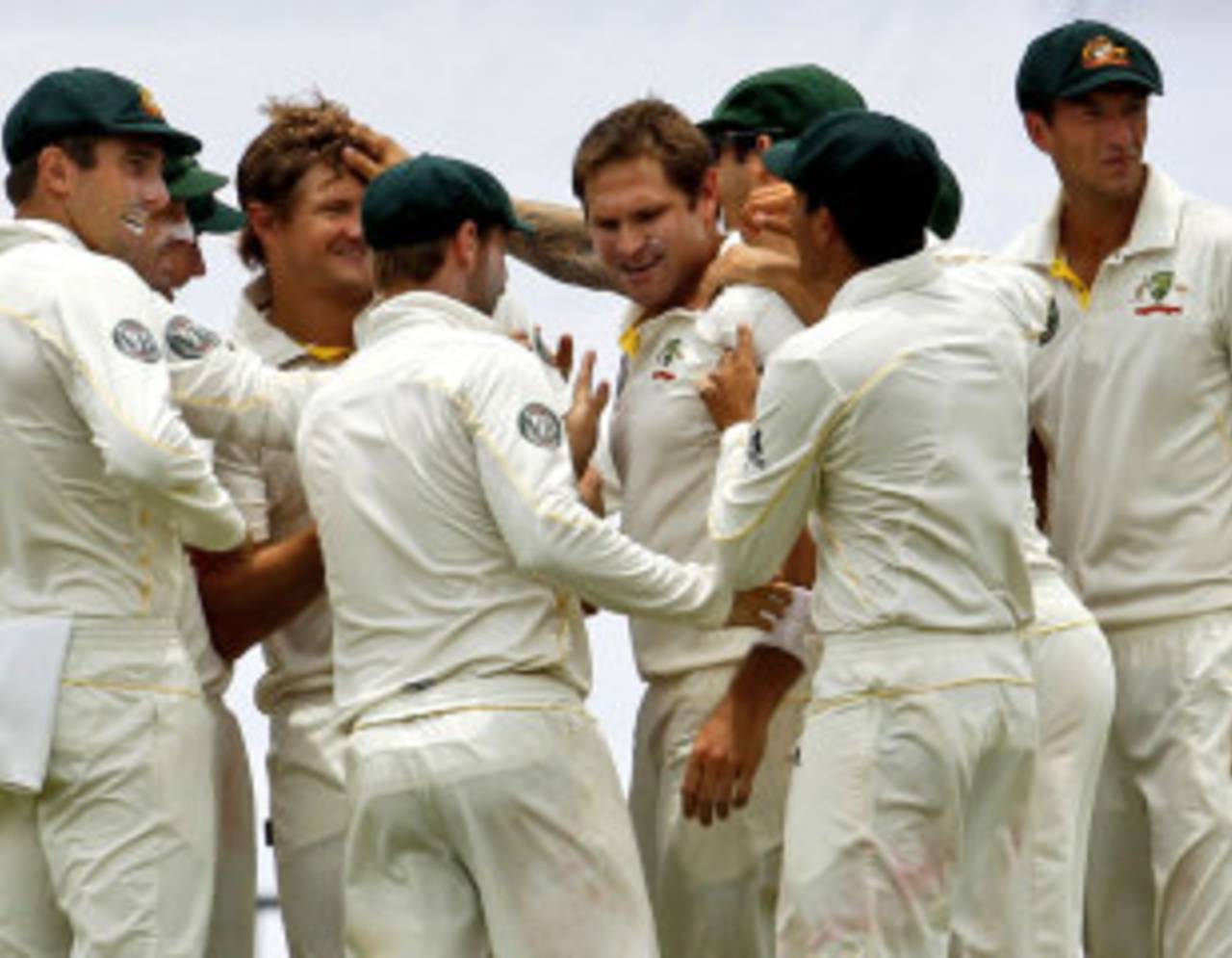 Ryan Harris is congratulated on dismissing Tillakaratne Dilshan, Sri Lanka v Australia, 2nd Test, Pallekele, 4th day, September 11, 2011