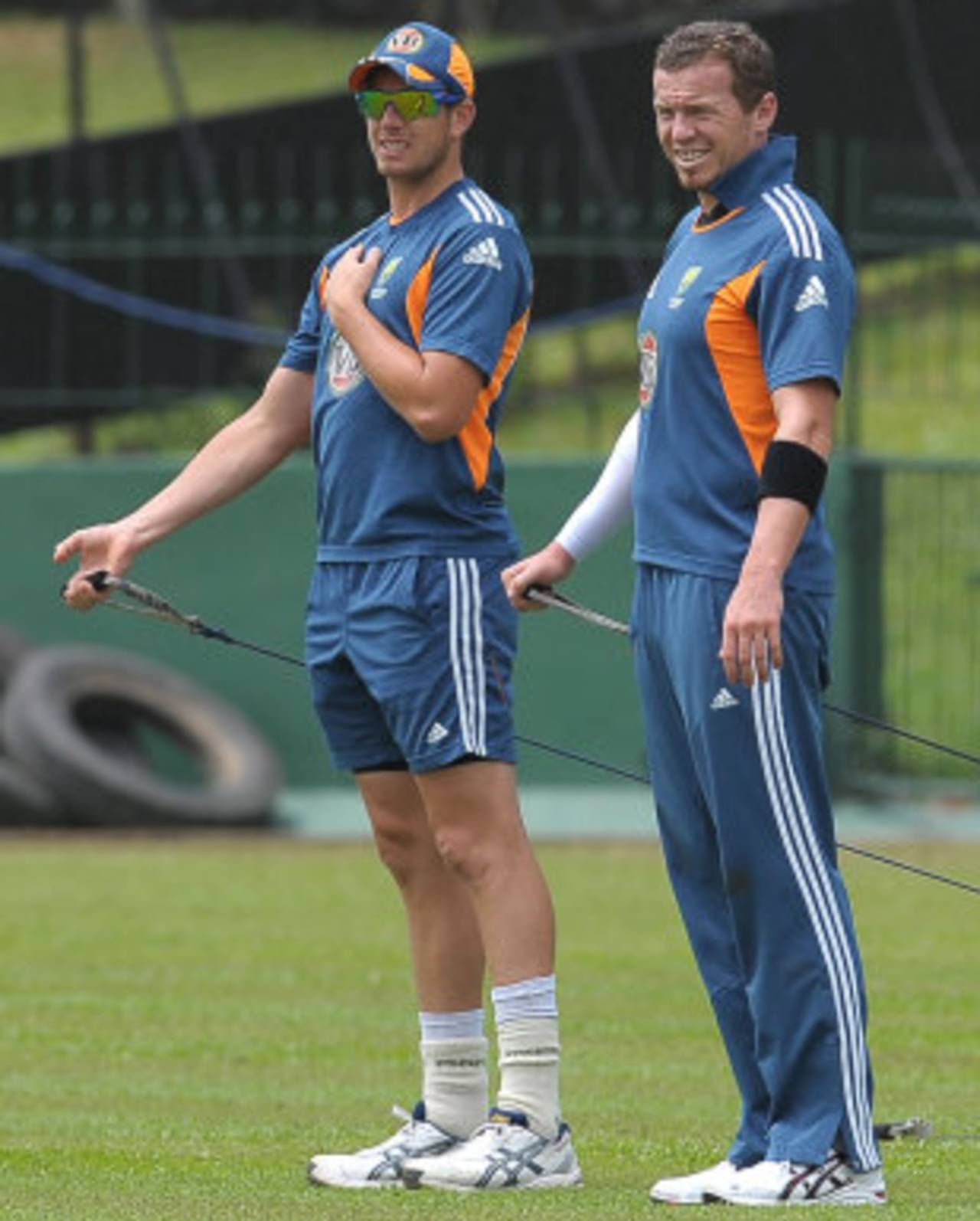 James Pattinson and Peter Siddle at practice, Colombo, September 14, 2011