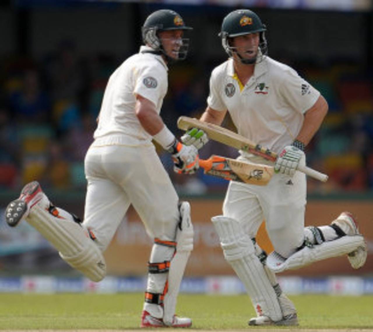 Michael Hussey and Shaun Marsh take a run, Sri Lanka v Australia, 3rd Test, SSC, Colombo, 1st day, September 16, 2011
