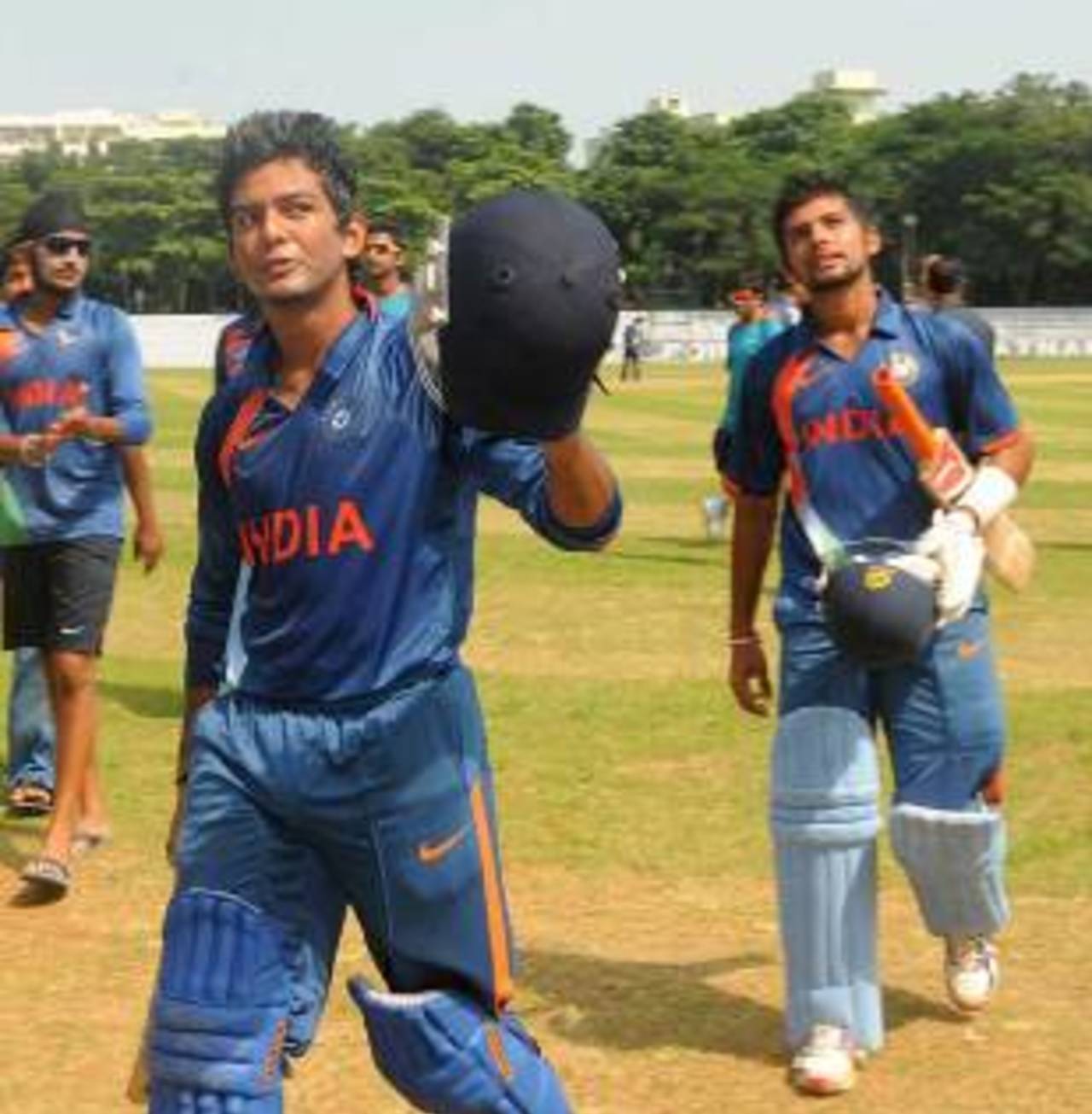 Unmukt Chand and Manan Vohra celebrate victory&nbsp;&nbsp;&bull;&nbsp;&nbsp;ICC/Bhaskar Rao Kamana