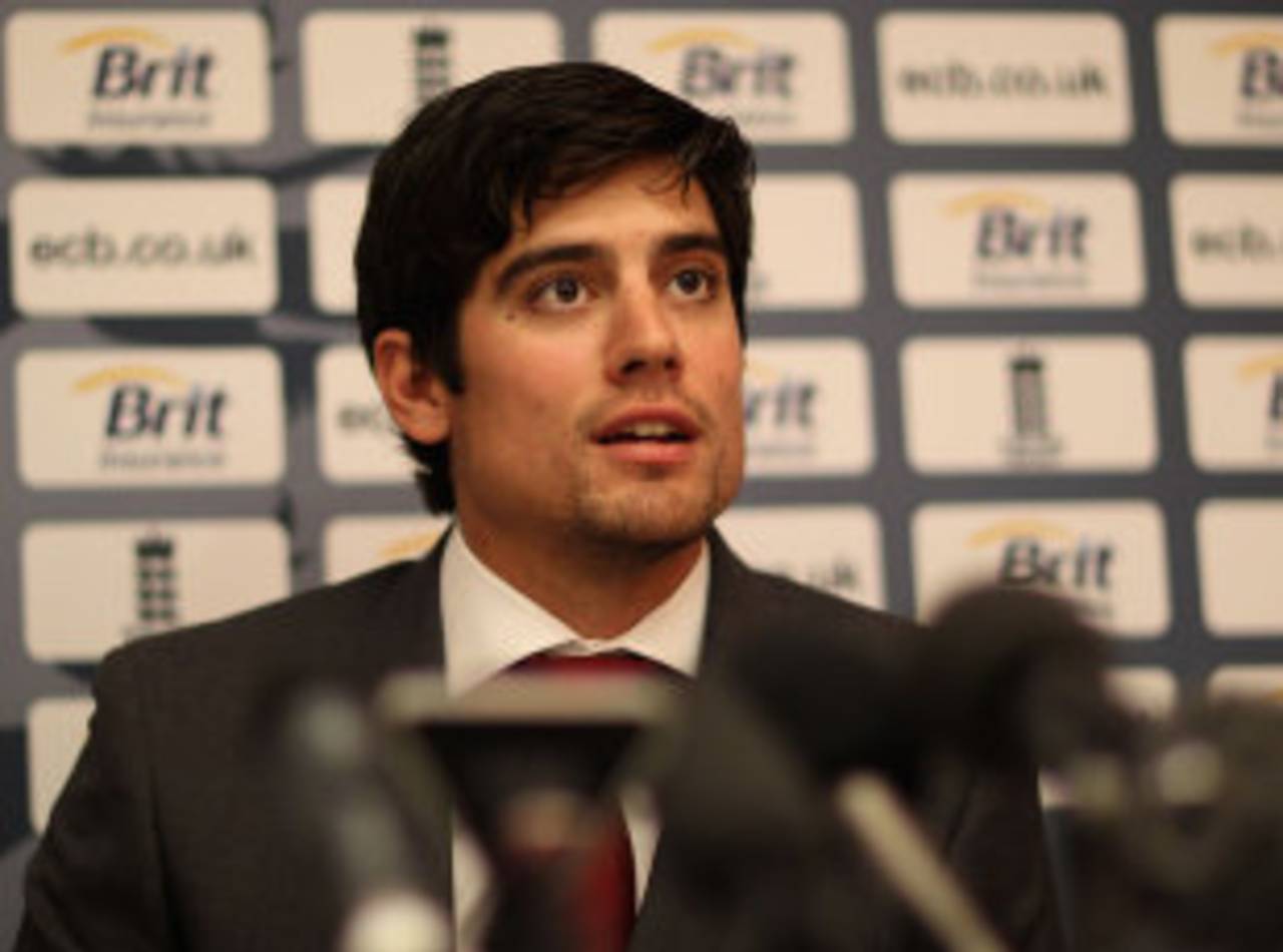 Alastair Cook speaks to the press before leaving for India, Heathrow, October 3, 2011