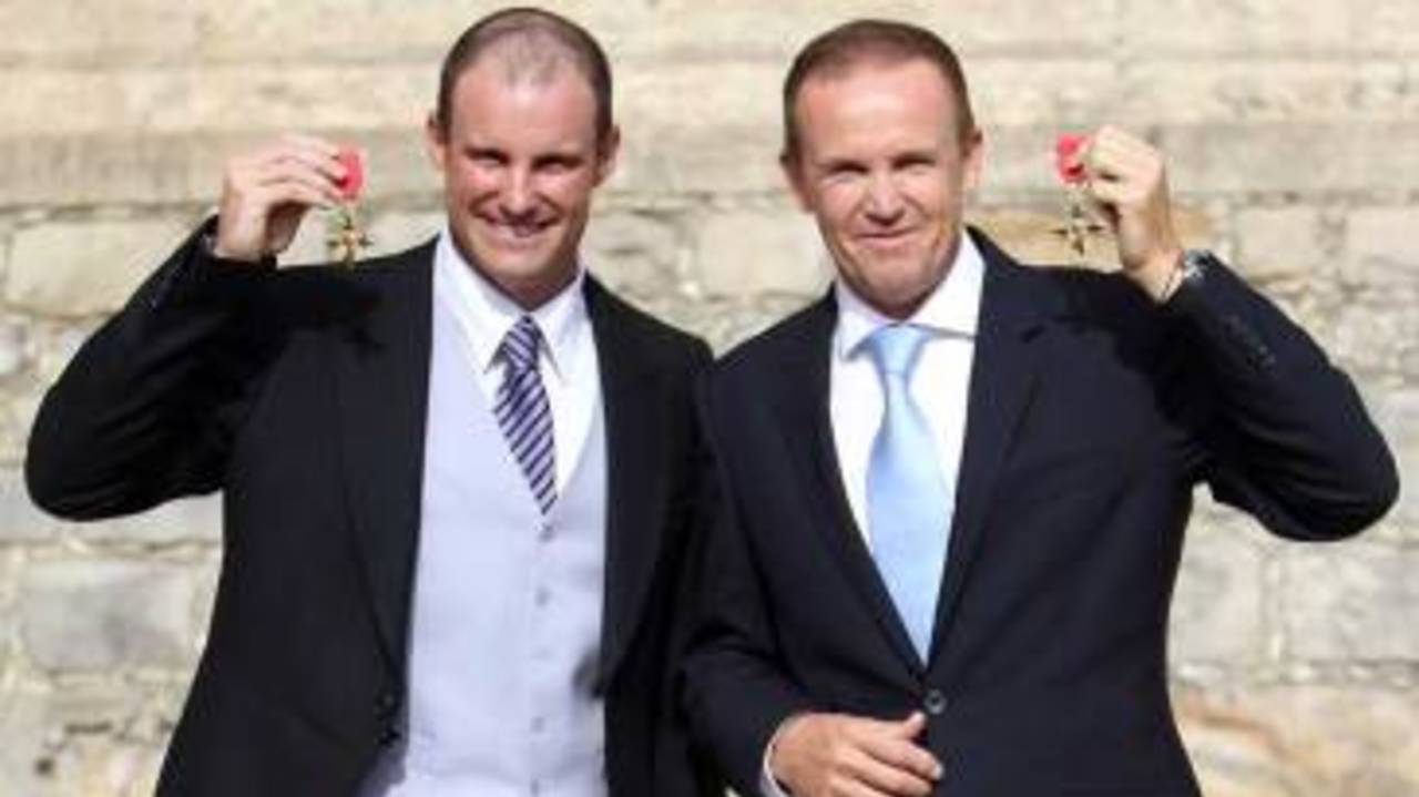 Andrew Strauss and Andy Flower received their OBEs during an Investiture ceremony at Windsor Castle, October 4, 2011
