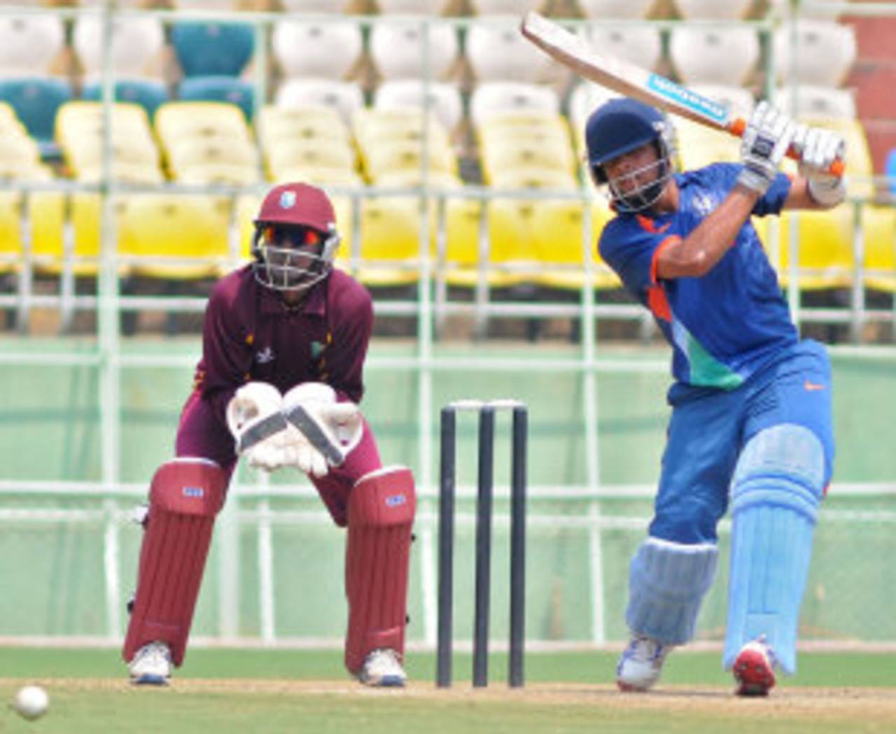 Manan Vohra drives on his way to 44, India Under-19s v West Indies Under-19s, Quadrangular Under-19 series, Visakhapatnam, October 7, 2011