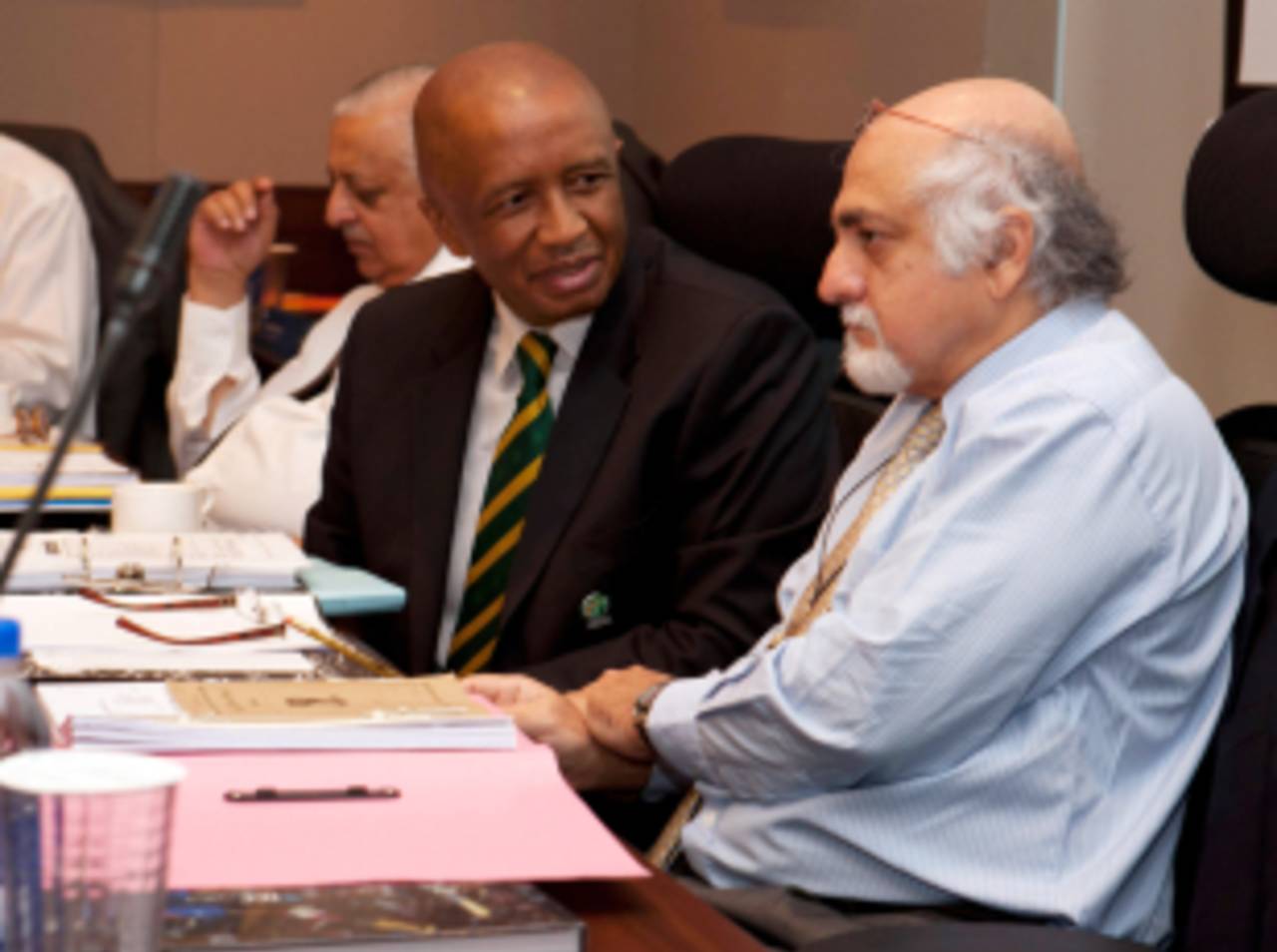 Mtutuzeli Nyoka chats during the ICC executive board meeting, Dubai, October 10 2011