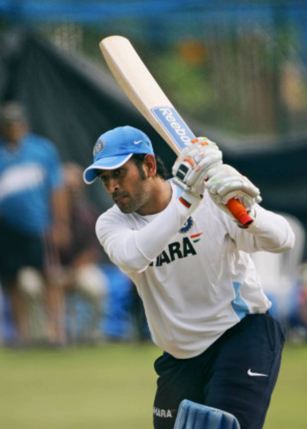 MS Dhoni bats during a training session, Hyderabad, October 12, 2011
