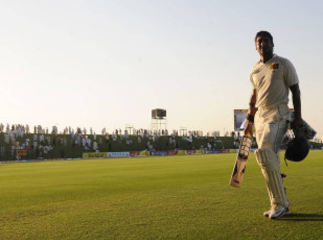 Kumar Sangakkara walks off at stumps on the fourth day, Pakistan v Sri Lanka, 1st Test, Abu Dhabi, 4th day, October 21, 2011