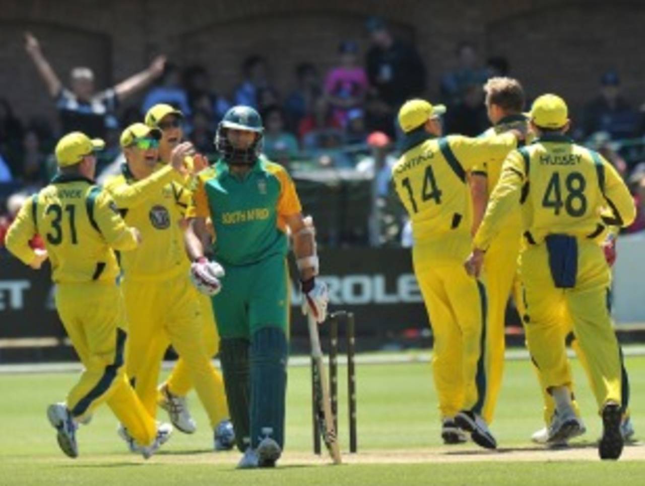 Hashim Amla was dismissed off the first ball of the match by Doug Bollinger, South Africa v Australia, 2nd ODI, Port Elizabeth, October 23, 2011